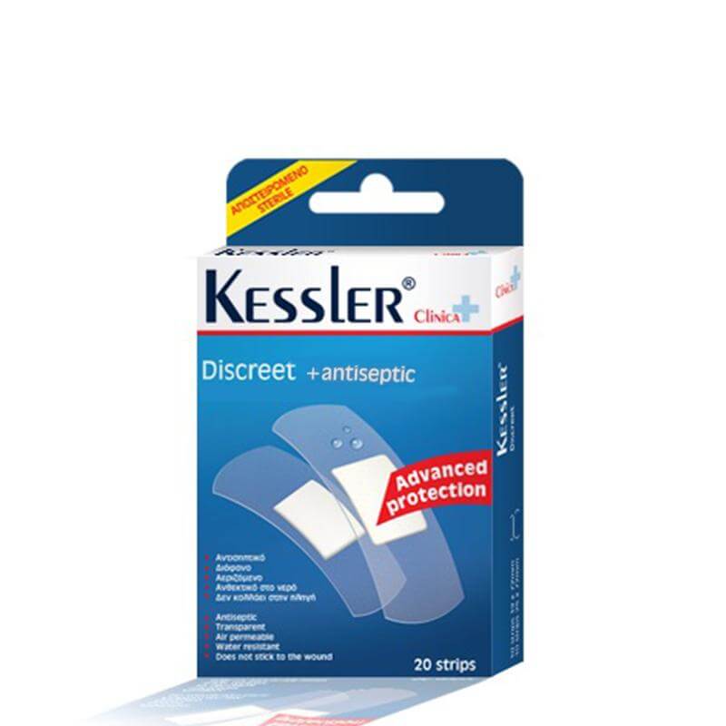 Kessler Discreet Antiseptic Αυτοκόλλητα, Αδιάβροχα, Διάφανα Επιθέματα 20strips