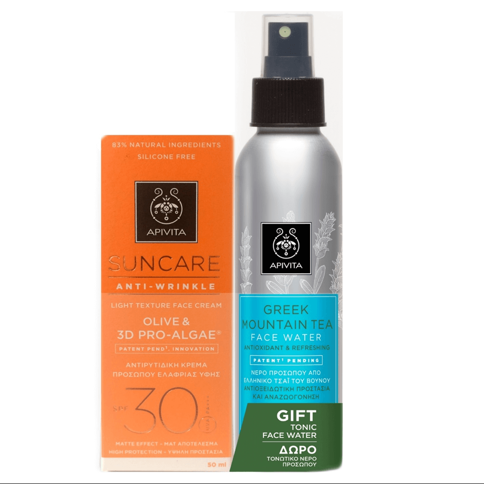 Apivita Suncare Anti-Wrinkle Spf30 Αντιρυτιδική Αντηλιακή Κρέμα Προσώπου Ελαφριάς Υφής 50ml & ΔΩΡΟ Greek Mountain Tea 100ml