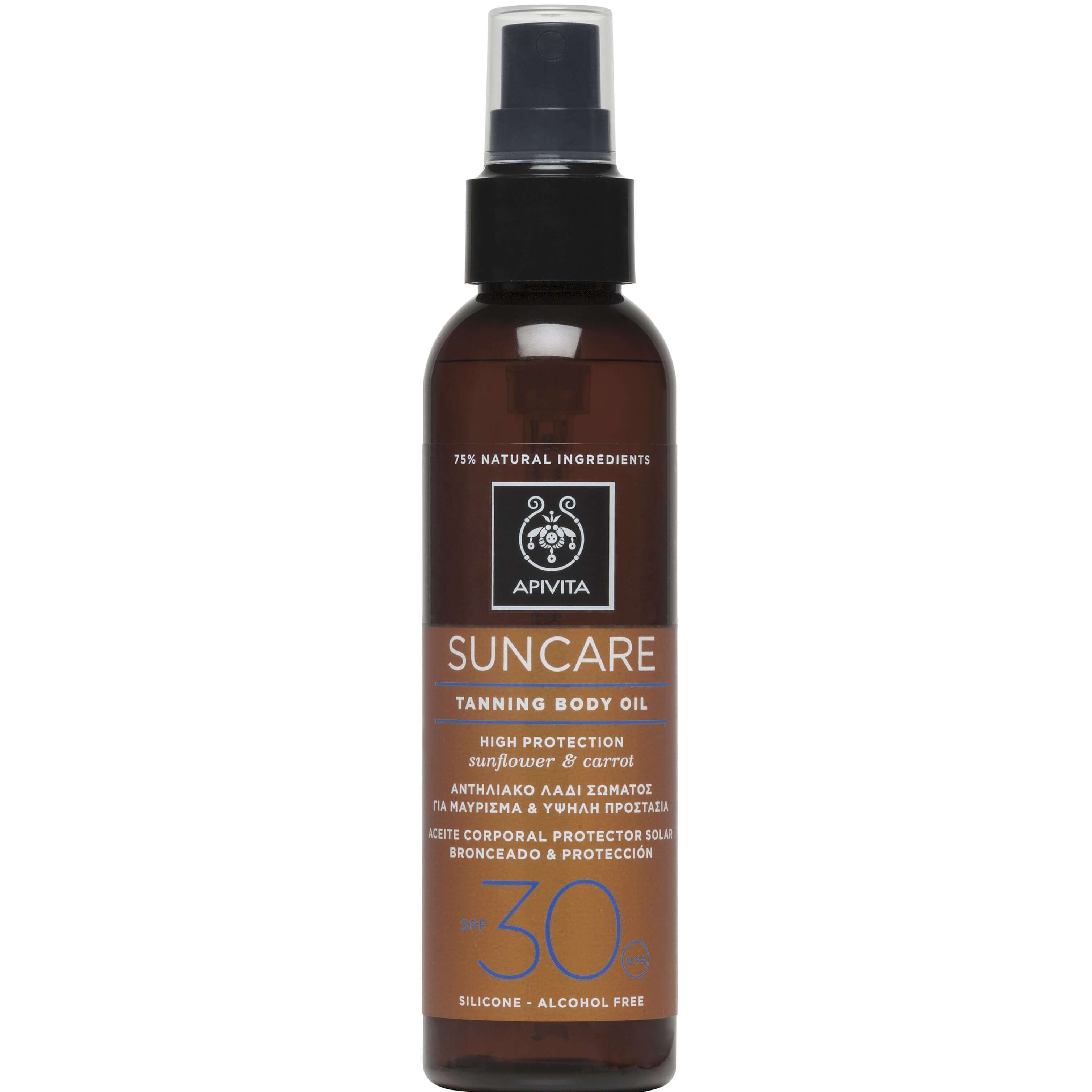 Apivita Suncare Tanning Body Oil Spf30 Αντηλιακό Λάδι Σώματος Για Μαύρισμα Με Καρότο Και Ηλίανθο 150ml