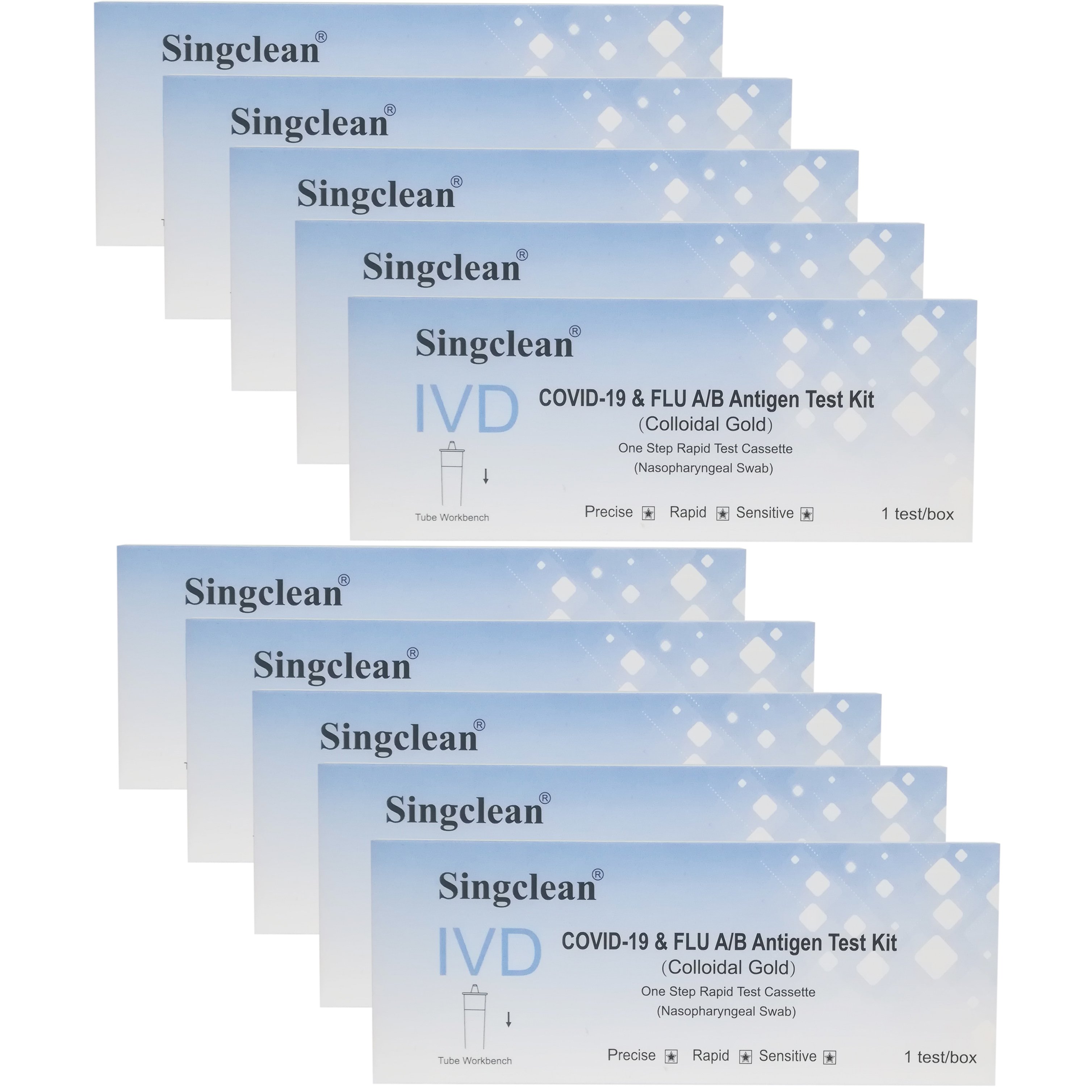 Singclean Πακέτο Προσφοράς IVD Covid-19 & Flu A / B Antigen Kit Rapid Self Test Cassette Τεστ Ποιοτικής Ανίχνευσης Αντιγόνων Covid-19 & Γρίπης Τύπου Α/Β σε Ρινοφαρυγγικό Επίχρισμα 10 Τεμάχια