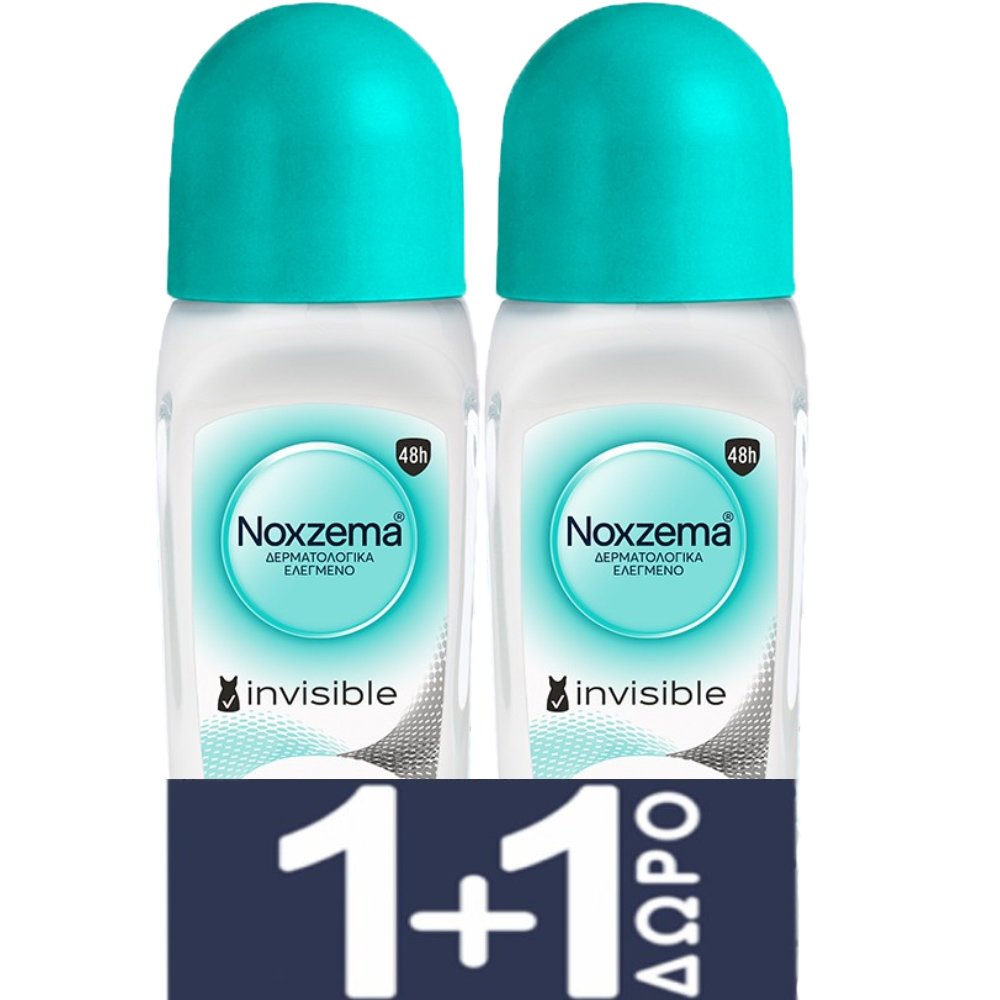Noxzema Noxzema Promo Invisible Roll On Anti-Marks Technology Γυναικείο Αντιιδρωτικό Αποσμητικό με Άρωμα Φρεσκάδας για 48ωρη Προστασία 100ml (2x50ml)