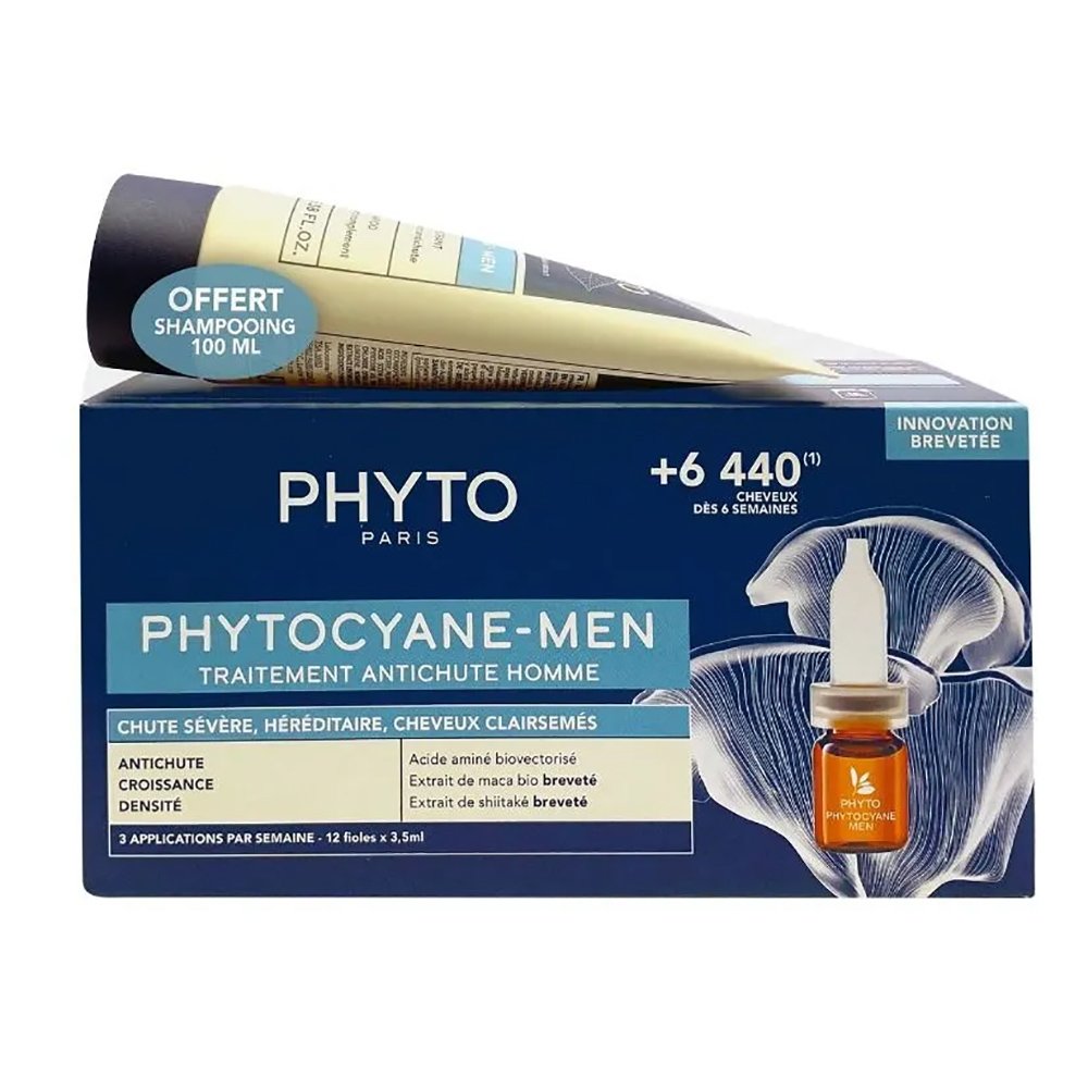Phyto Πακέτο Προσφοράς Phytocyane Anti-Hair Loss Treatment for Men 12×3,5ml & Δώρο Phytocyane Men Invigorating Shampoo Anti-Hair Loss 100ml