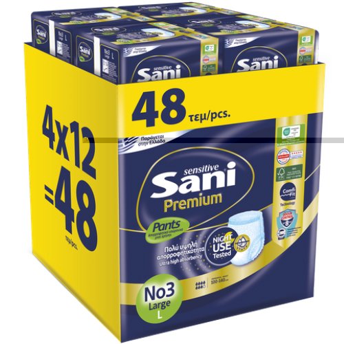 Sani Sani Sensitive Promo Premium Pants No3 Large Ελαστικά, Απορροφητικά Εσώρουχα Ακράτειας μιας Χρήσης 48 Τεμάχια (4x12)