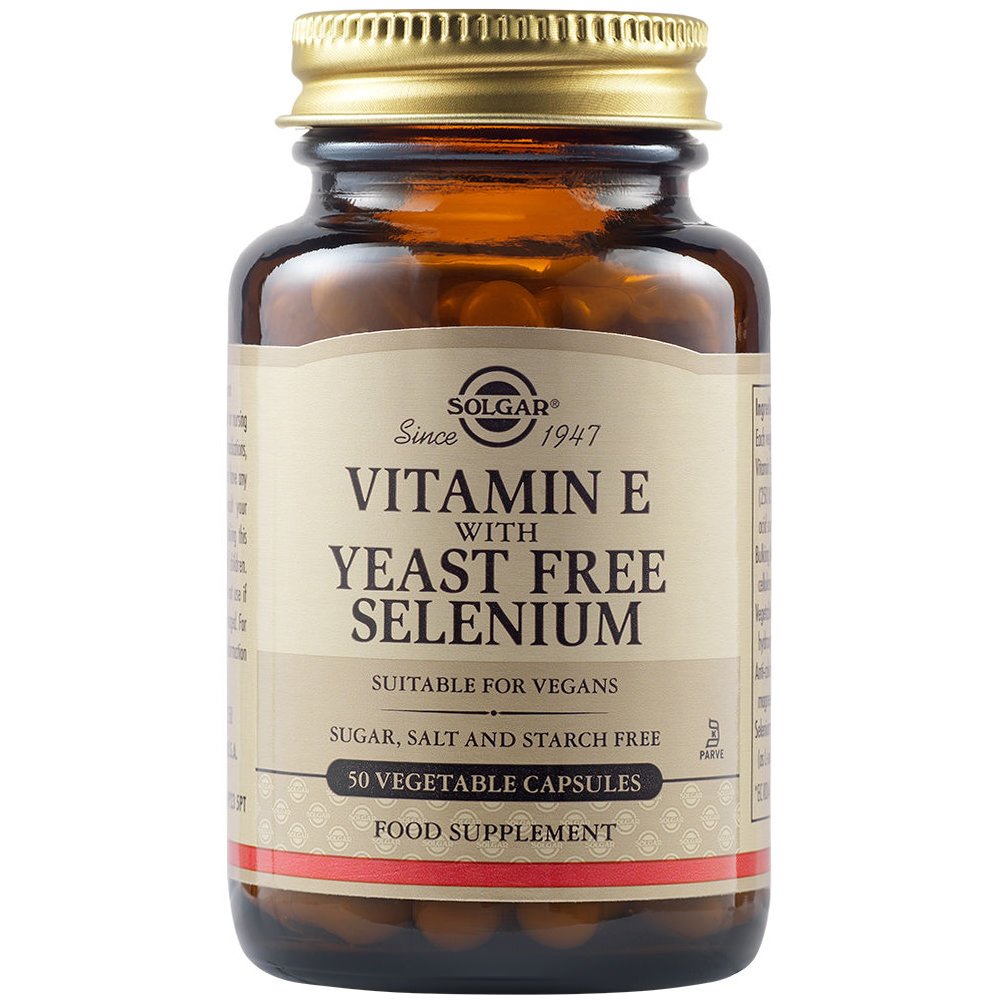 Solgar Vitamin E with Yeast Free Selenium Συμπλήρωμα Διατροφής με Βιταμίνη Ε & Σελήνιο για Ενίσχυση του Ανοσοποιητικού Συστήματος & του Μεταβολισμού 50veg.caps