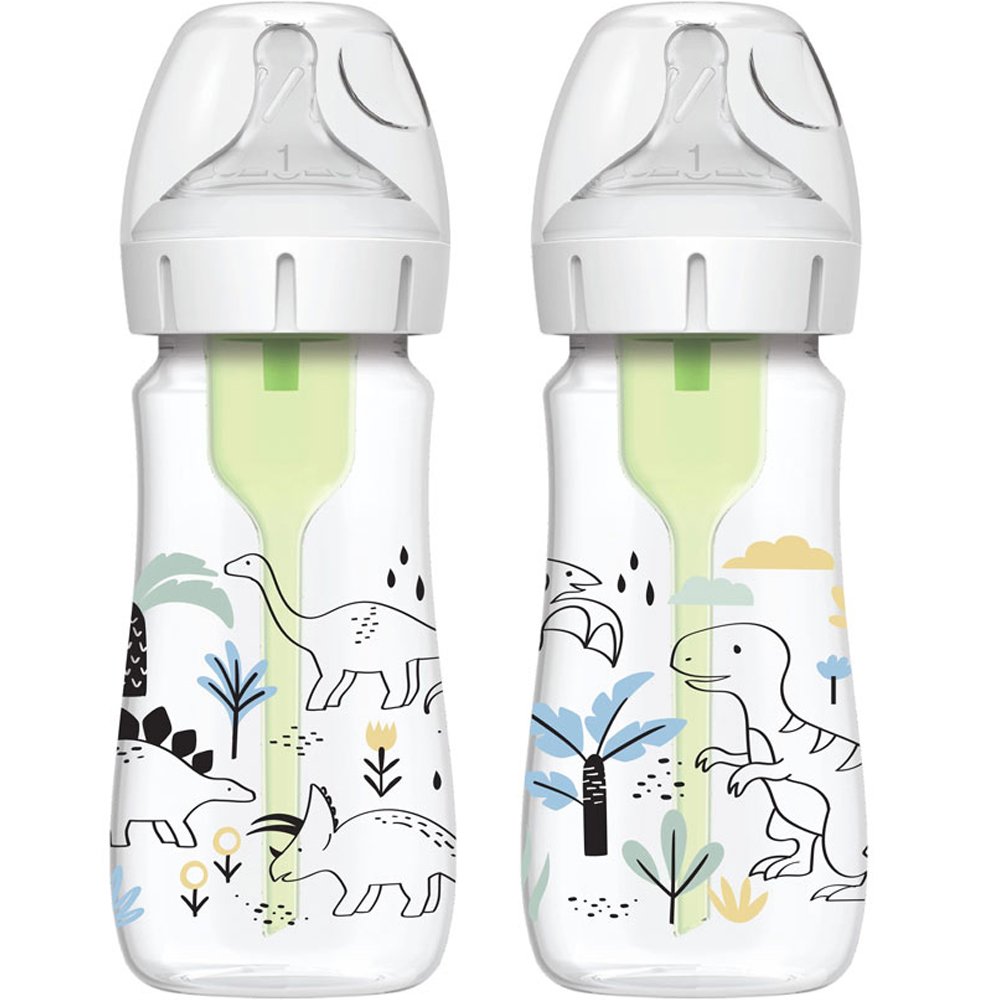 Dr.Brown Dr. Brown’s Μπιμπερό Πλαστικό Options+ Anti-colic με Φαρδύ Λαιμό Dinosaurs 0m+, 2x270ml Κωδ WB92026