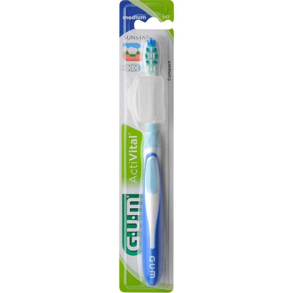 Gum ActiVital Compact Medium Toothbrush Οδοντόβουρτσα με Μεσαίας Σκληρότητας Ίνες & Μικρή Κεφαλή 1 Τεμάχιο, Κωδ 583