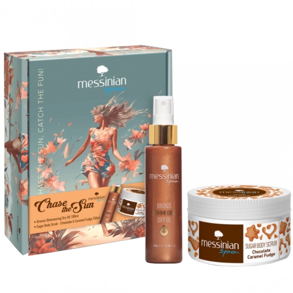 Messinian Spa Messinian Spa Promo Bronze Shimmering Body Dry Oil 100ml & Chocolate & Caramel Fudge Sugar Body Scrub 250ml