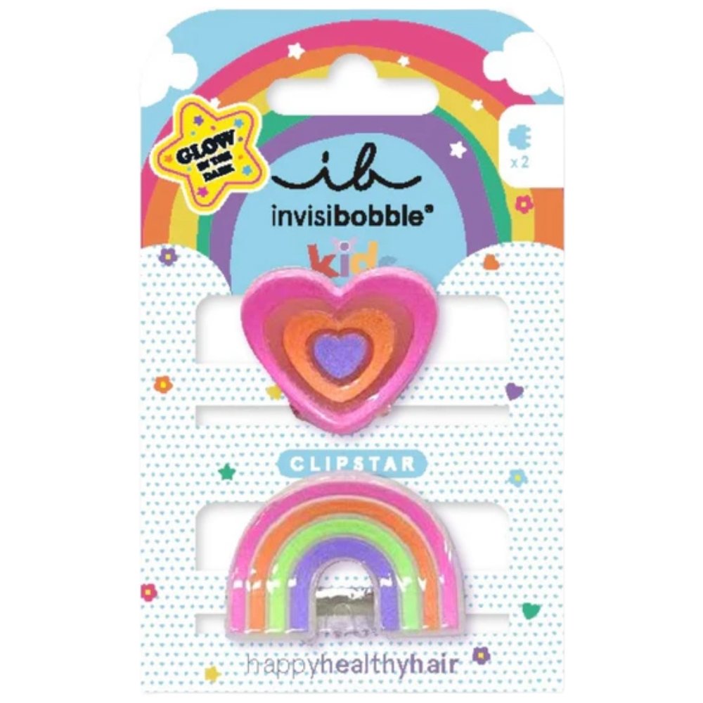 Invisibobble Clipstar Glow Kids Happy Heart Κλάμερ Μαλλιών που Φωσφορίζουν στο Σκοτάδι 2 Τεμάχια