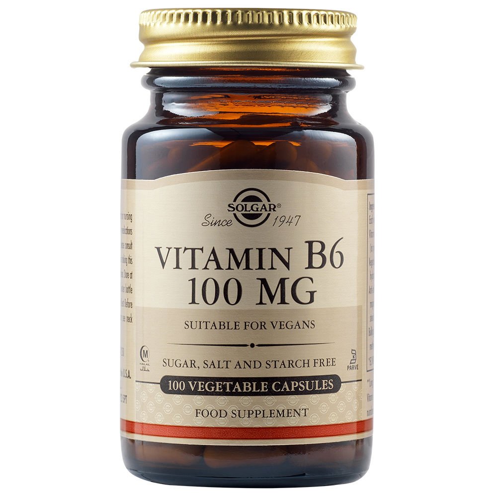 Solgar Vitamin B6 100mg Συμπλήρωμα Διατροφής για την Ενίσχυση της Ψυχολογικής Λειτουργίας & του Ανοσοποιητικού Συστήματος 100veg.caps