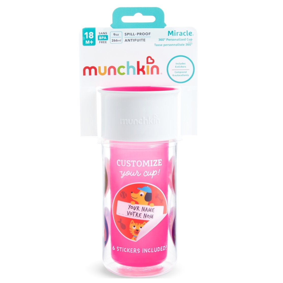 Munchkin Miracle 360 Insulated Sticker Cup Κύπελο Θερμός Ροζ 266ml