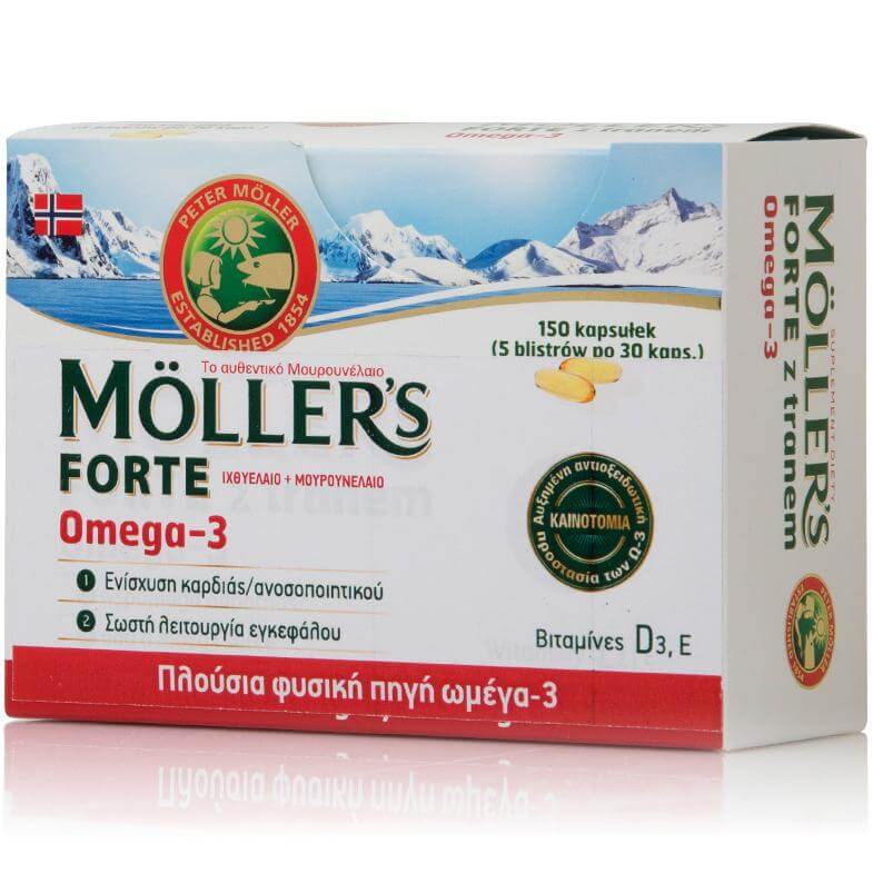 Moller’s Forte Μουρουνέλαιο Μίγμα Ιχθυέλαιου & Μουρουνέλαιου Πλούσιο σε Ω3 Λιπαρά Οξέα 150caps