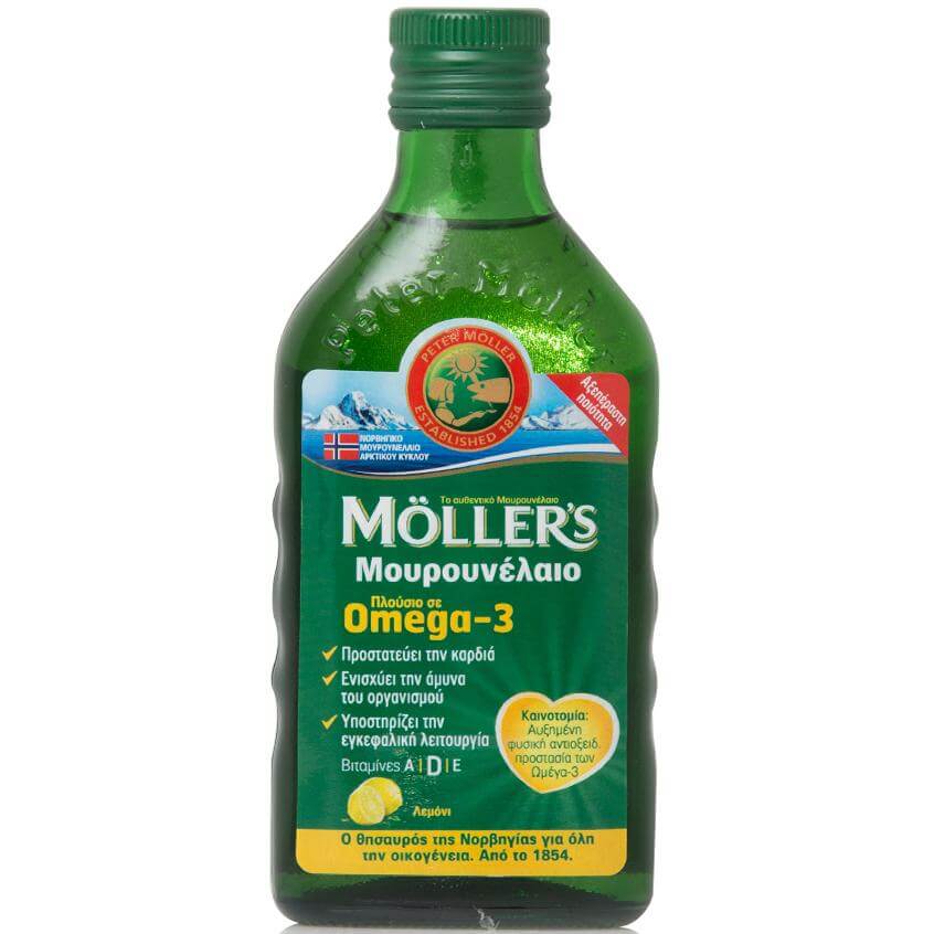 Möller’s Μουρουνέλαιο Cod Liver Oil Lemon Πλούσιο σε Ωμέγα-3 με Βιταμίνες A,D & E με Γεύση Λεμόνι 250ml