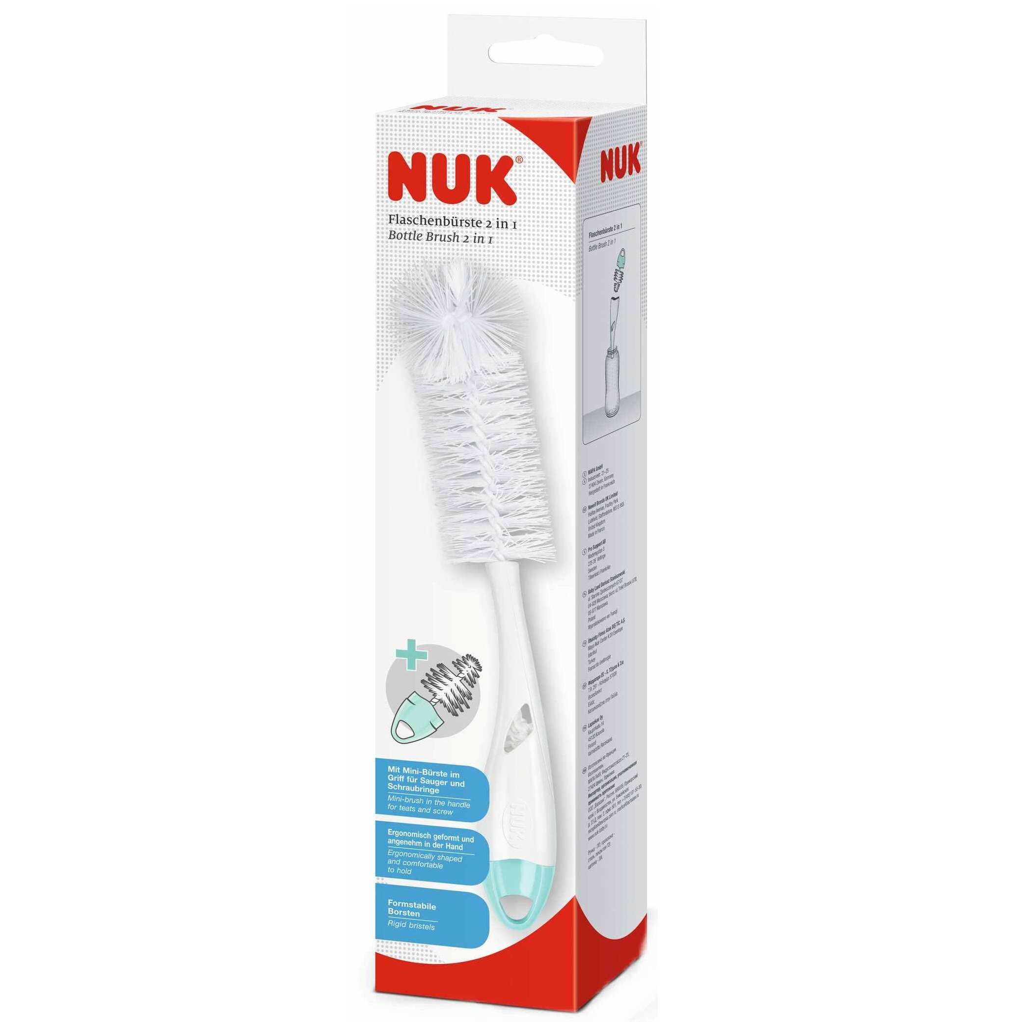 Nuk Bottle Brush 2 in 1 Βούρτσα με Εύκαμπτες και Ανθεκτικές Τρίχες για Σχολαστικό Καθαρισμό των Μπιμπερό και των Θηλών 1 Τεμάχιο