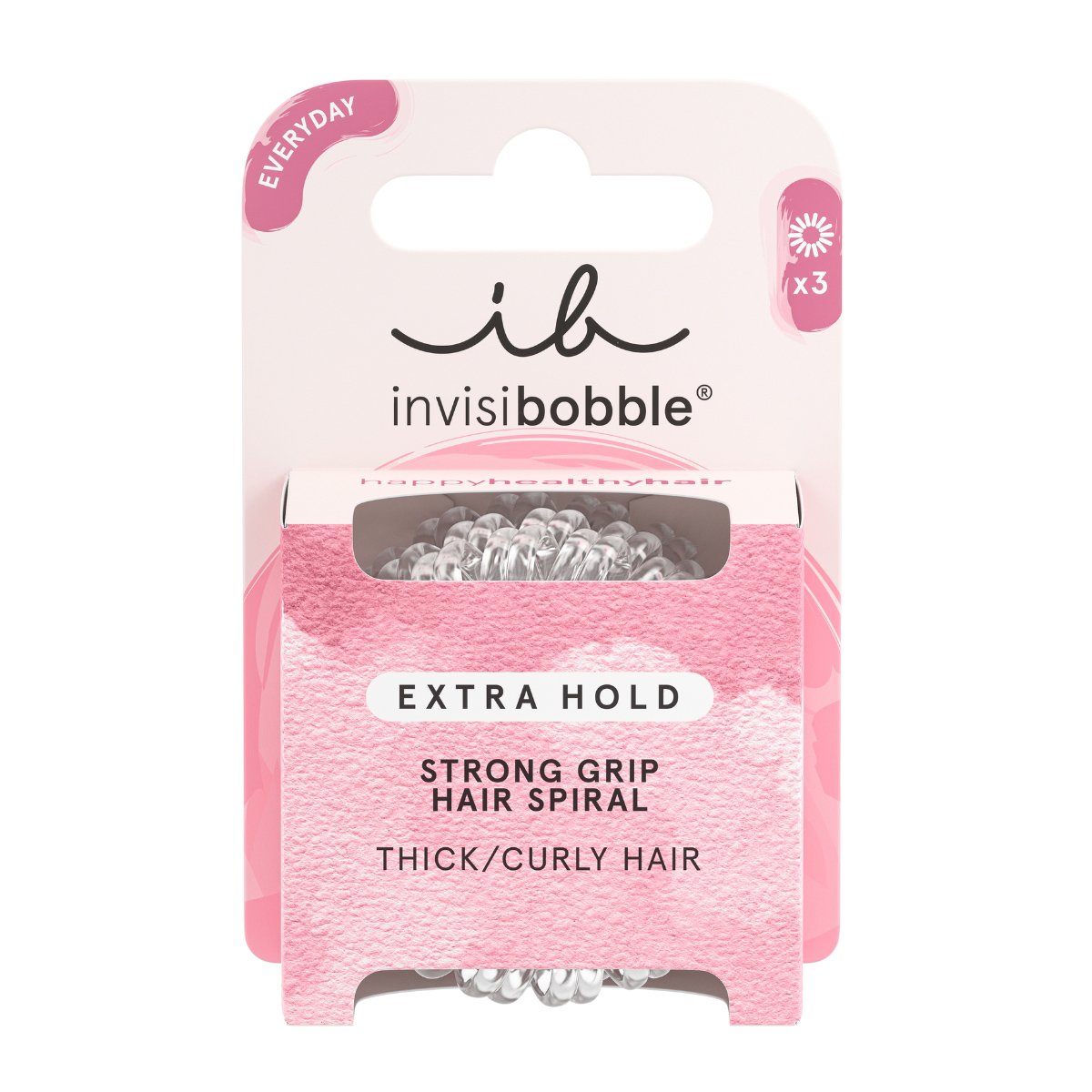 Invisibobble Everyday Hair Spiral Extra Hold Crystal Clear Λαστιχάκια Μαλλιών για Απόλυτο Κράτημα 3 Τεμάχια