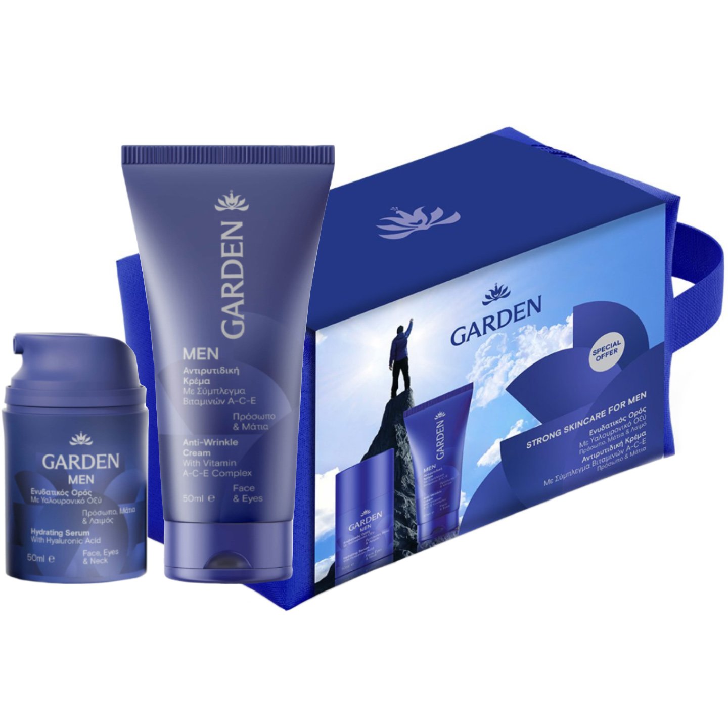 Garden Garden Promo Men Hydrating Face, Eyes & Neck Serum 50ml & Anti Wrinkle Face & Eyes Cream 50ml & Νεσεσέρ 1 Τεμάχιο