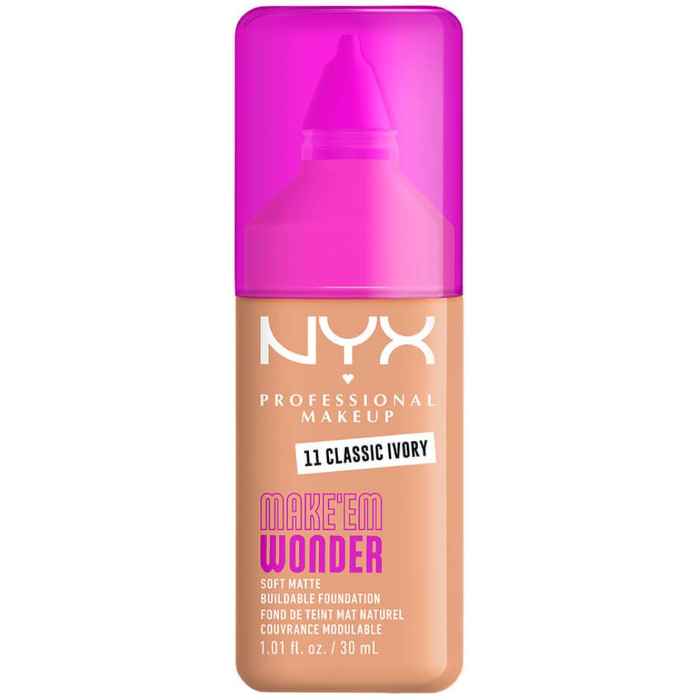 Nyx Professional Makeup Make'em Wonder Soft Matte Buildable Foundation Ενυδατικό & Απαλό Μάτ Μέικαπ για πιο Λεία, Ομοιόμορφη & Λαμπερή Επιδερμίδα 30ml - 11 Classic Ivory