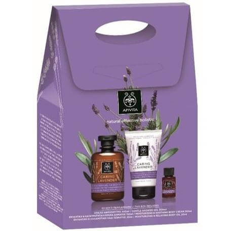 Apivita Πακέτο Προσφοράς Caring Lavender Αφρόλουτρο 300ml & Κρέμα Σώματος 150ml & Καταπραϋντικό Λάδι Σώματος 20ml