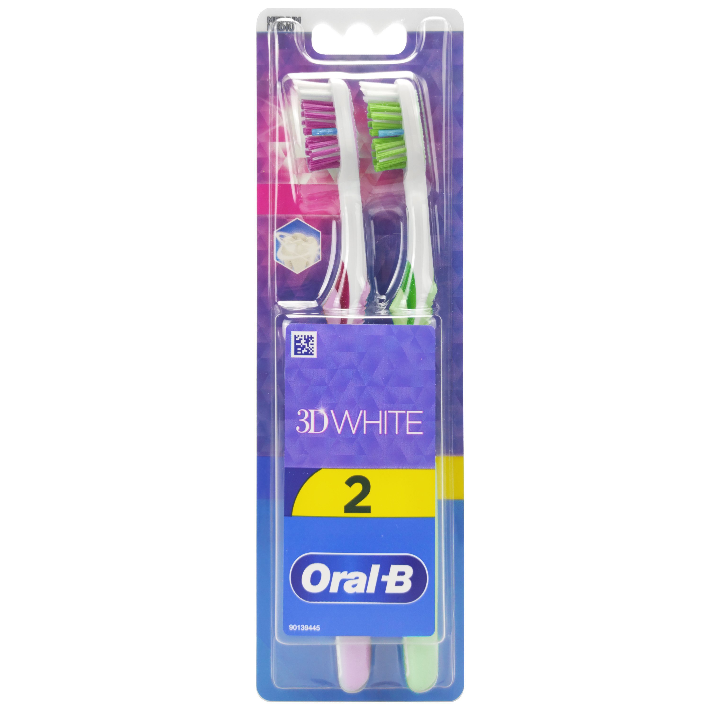 Oral-B 3D White Duo Medium Toothbrush Μέτρια Χειροκίνητη Οδοντόβουρτσα για Ενήλικες 2 Τεμάχια – Λιλά / Λαχανί