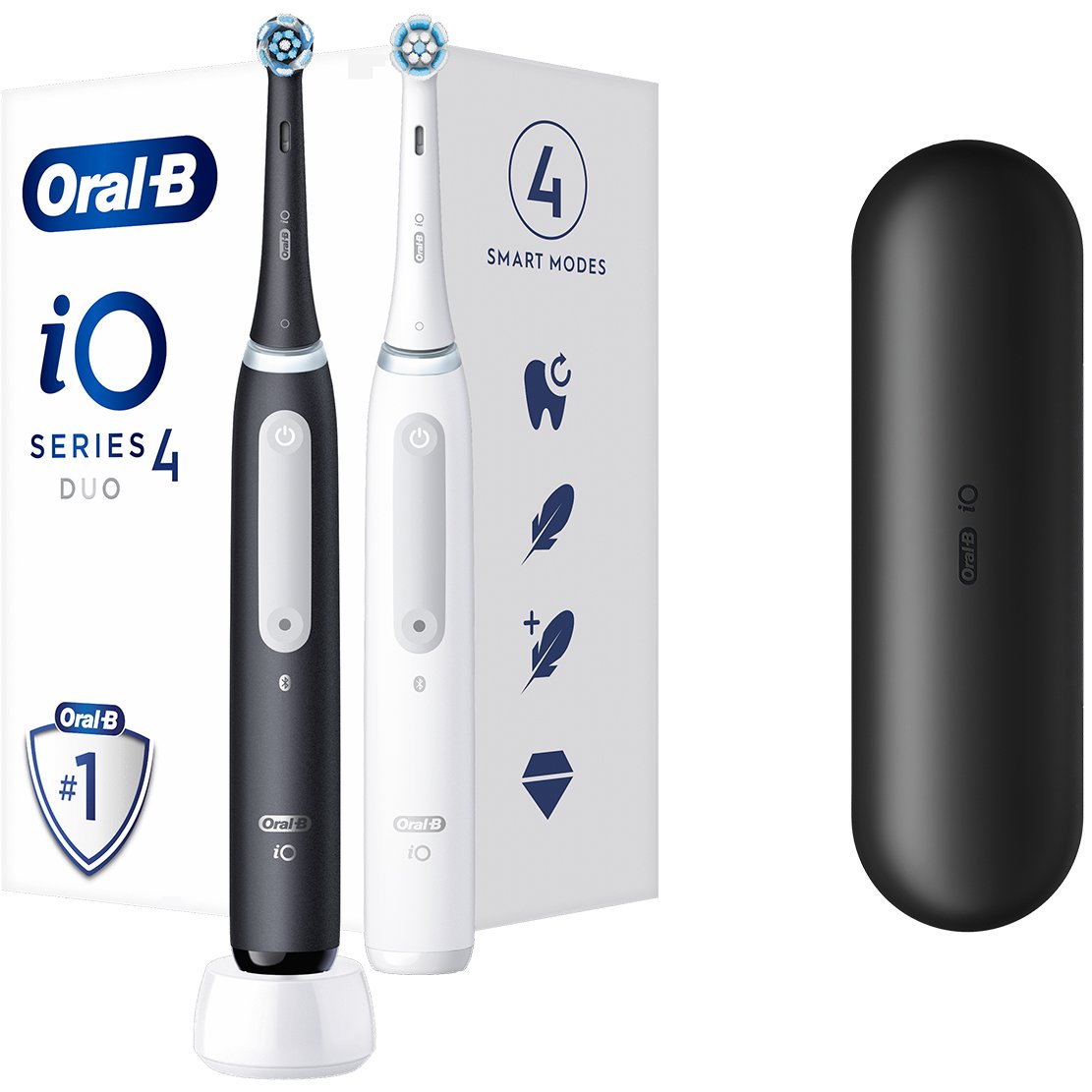 Oral-B Oral-B iO 4 DUO Electric Toothbrushes Black & White Ηλεκτρικές Οδοντόβουρτσες Προηγμένης Τεχνολογίας Μαύρο 2 Τεμάχια