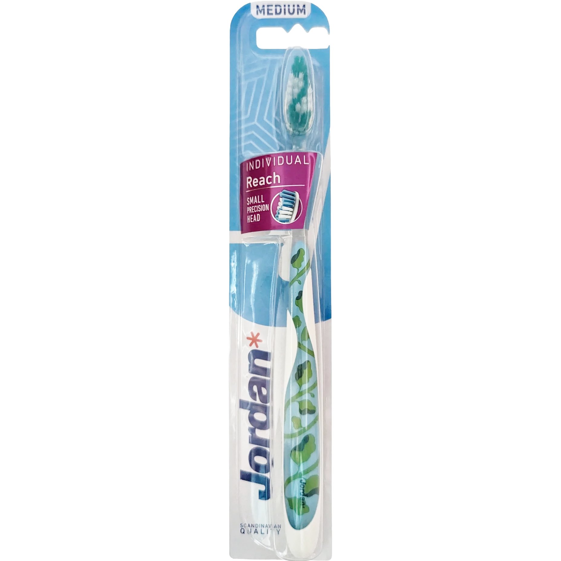 Jordan Individual Reach Medium Toothbrush Γαλάζια Οδοντόβουρτσα με Μέτριας Σκληρότητας Ίνες & Μικρή Κεφαλή για Βαθύ Καθαρισμό 1 Τεμάχιο, Κωδ 310040