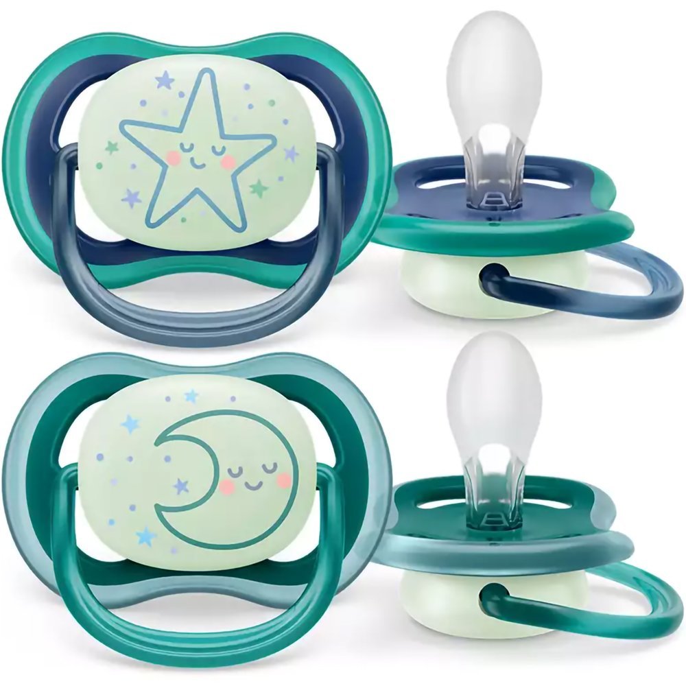 Philips Avent Ultra Air Nighttime Silicone Soother 6-18m Πετρόλ – Μωβ Ορθοδοντική Πιπίλα Σιλικόνης που Λάμπει στο Σκοτάδι 2 Τεμάχια, Κωδ SCF376/07