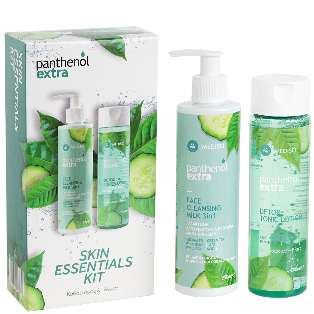 Medisei Panthenol Extra Promo Skin Essentials Kit with Face Cleansing Milk 3in1, 250ml & Detox Tonic Lotion 200ml