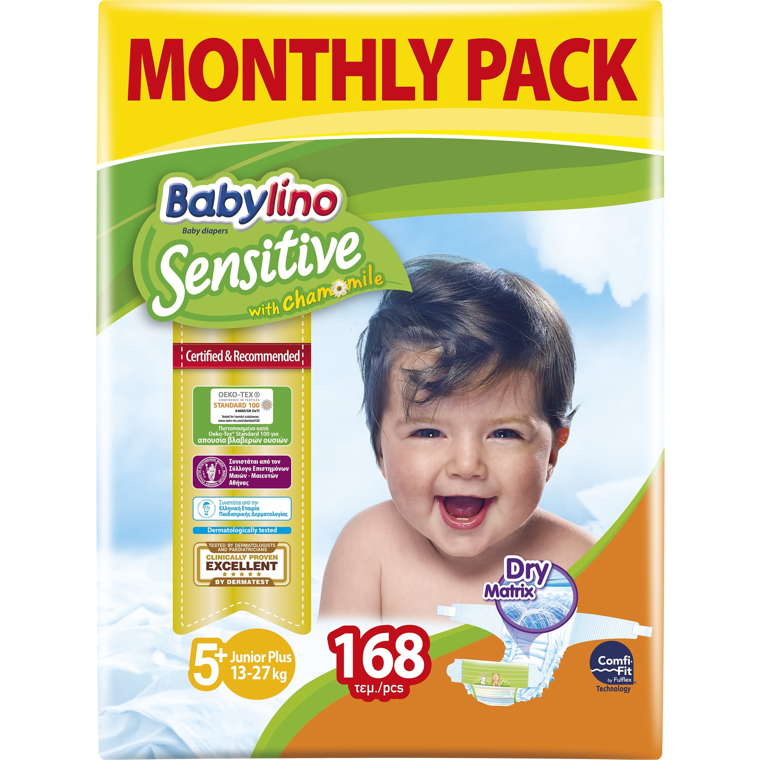 Babylino Sensitive Monthly Pack Junior Plus Νο5+ (13-27kg) Παιδικές Πάνες 168 τεμάχια