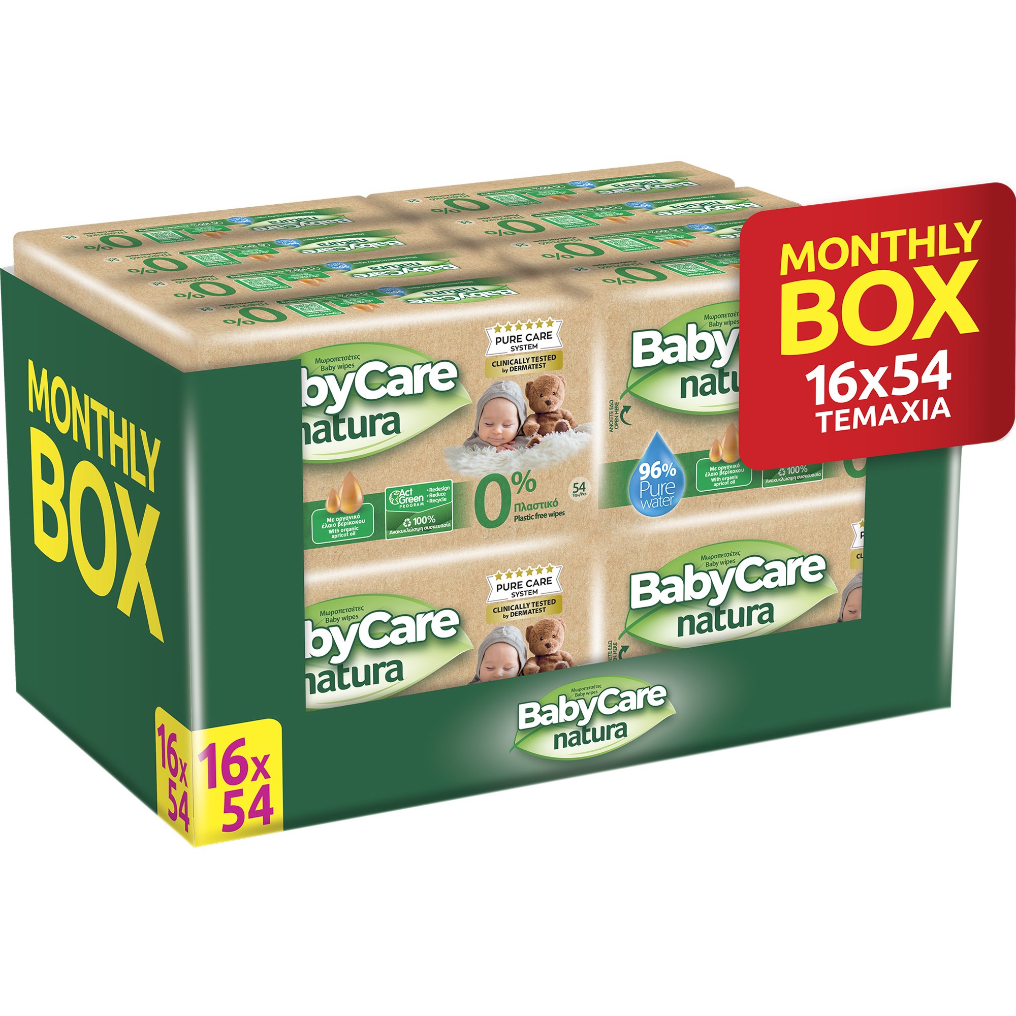 BabyCare BabyCare Natura Wipes Monthly Box Μωρομάντηλα με Ίνες Φυτικής Προέλευσης Ιδανικά για Ευαίσθητο Δέρμα & Προστασία από Ερεθισμούς - Συγκάματα 864 Τεμάχια (16x54 Τεμάχια)