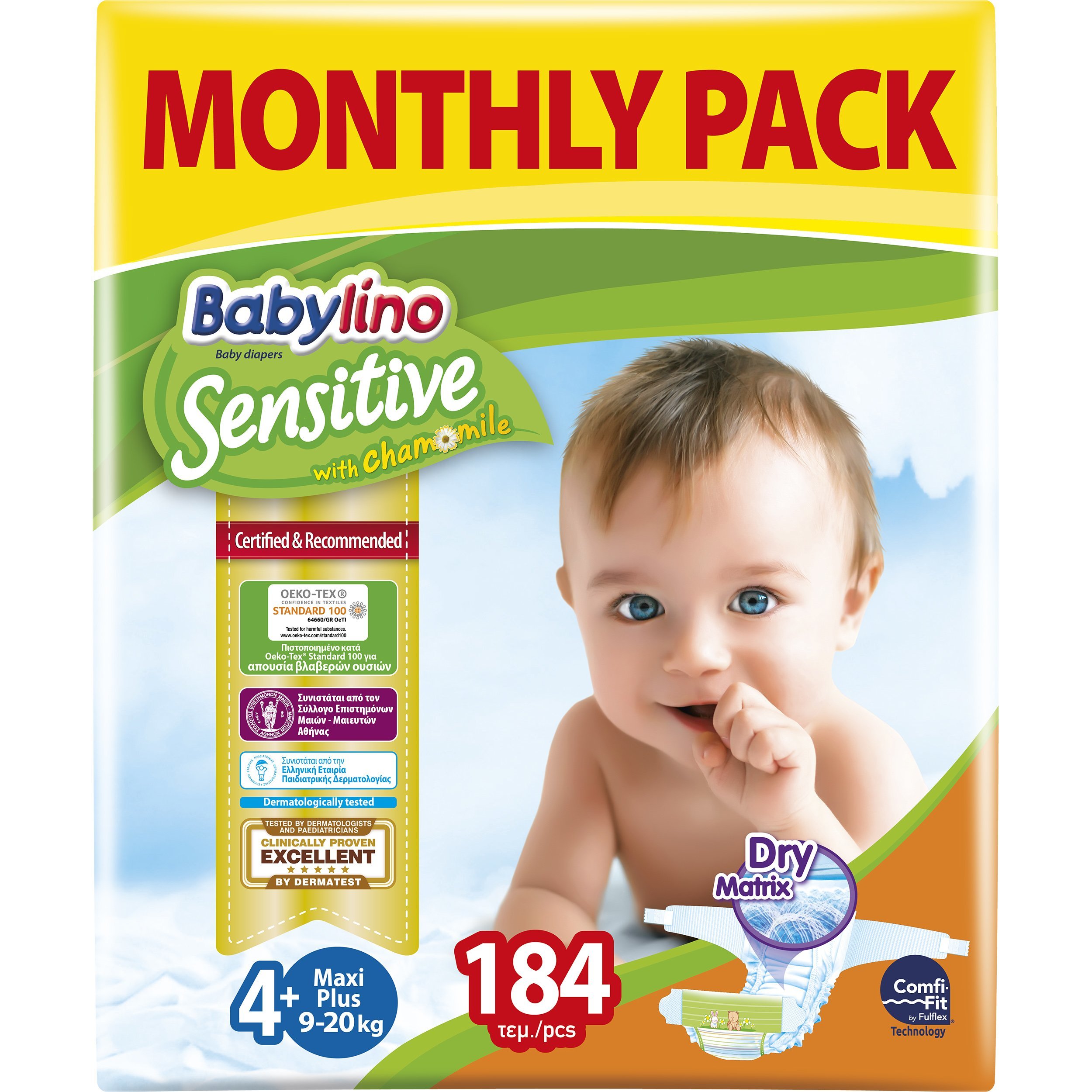 Babylino Sensitive Monthly Pack Maxi Plus Νο4+ (9-20kg) Βρεφικές Πάνες 184 τεμάχια