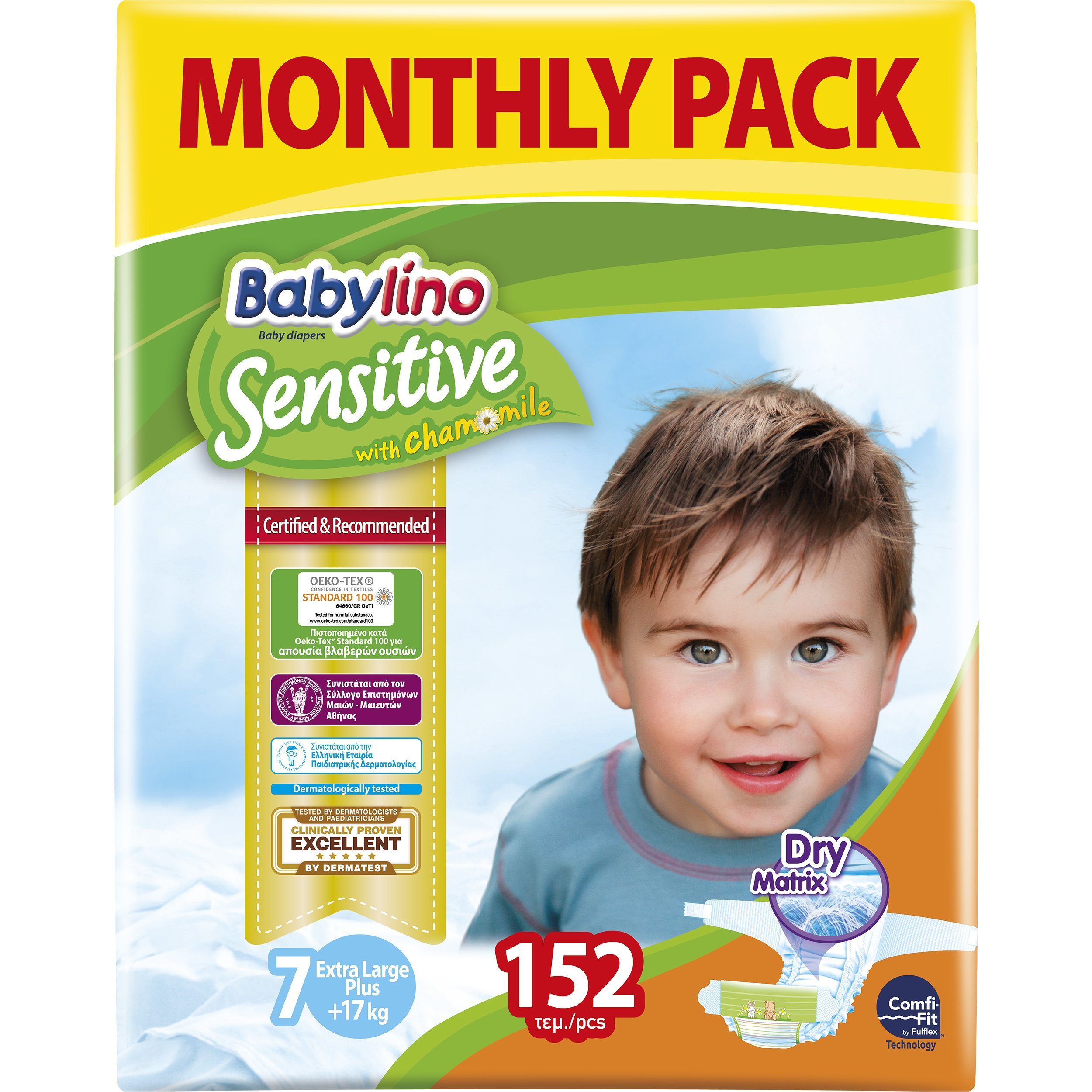 Babylino Sensitive Monthly Pack Extra Large Plus Νο7 (17+ kg) Παιδικές Πάνες 152 τεμάχια