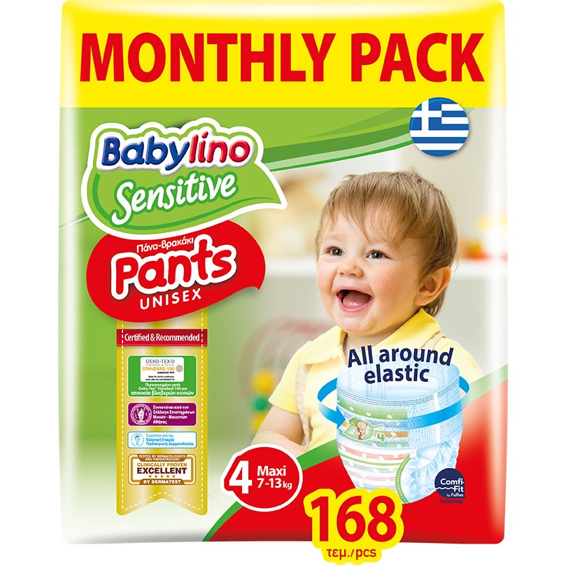 Babylino Sensitive Pants Unisex Monthly Pack No4 Maxi (7-13kg) 168 πάνες