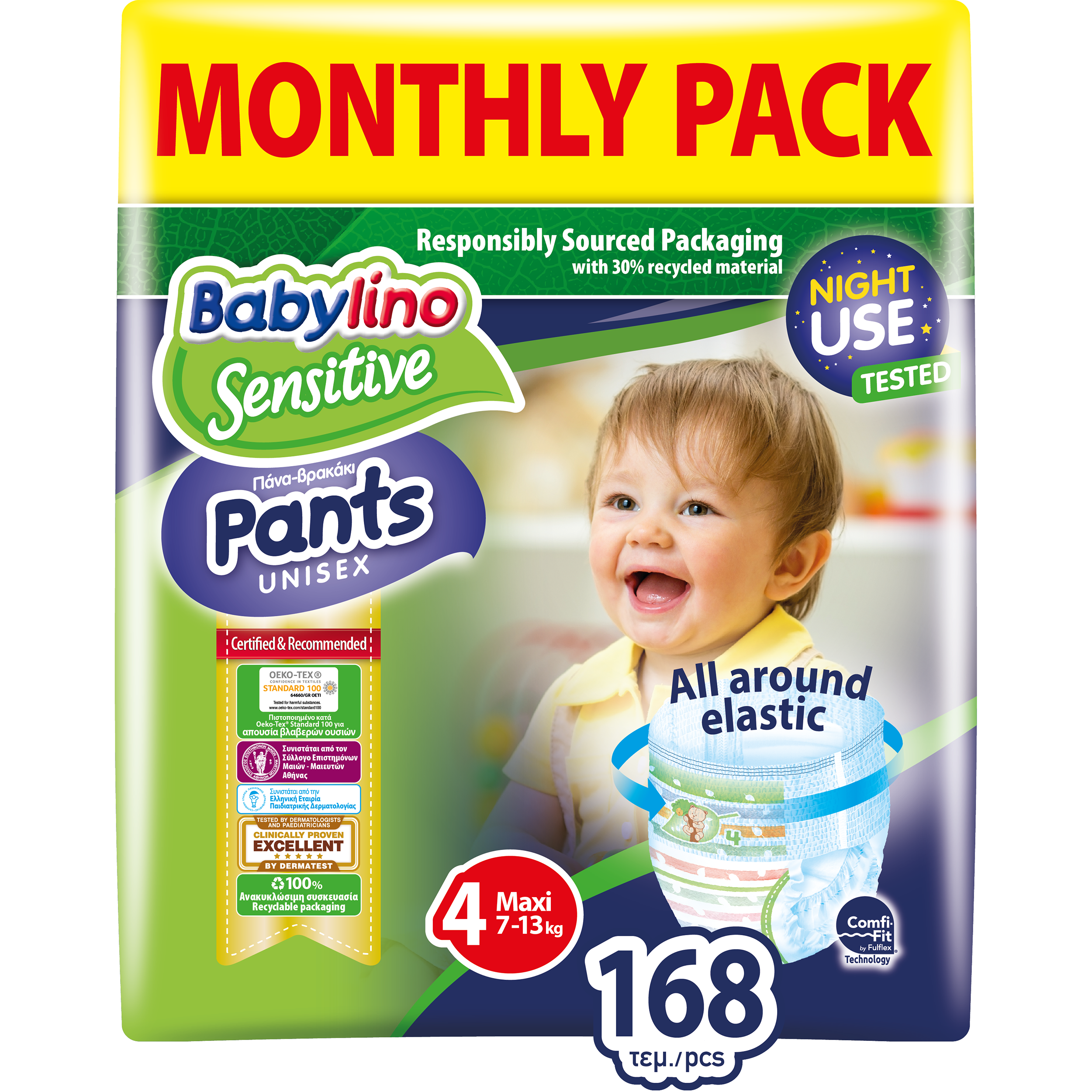 Babylino Sensitive Pants Unisex Monthly Pack No4 Maxi (7-13kg) 168 πάνες