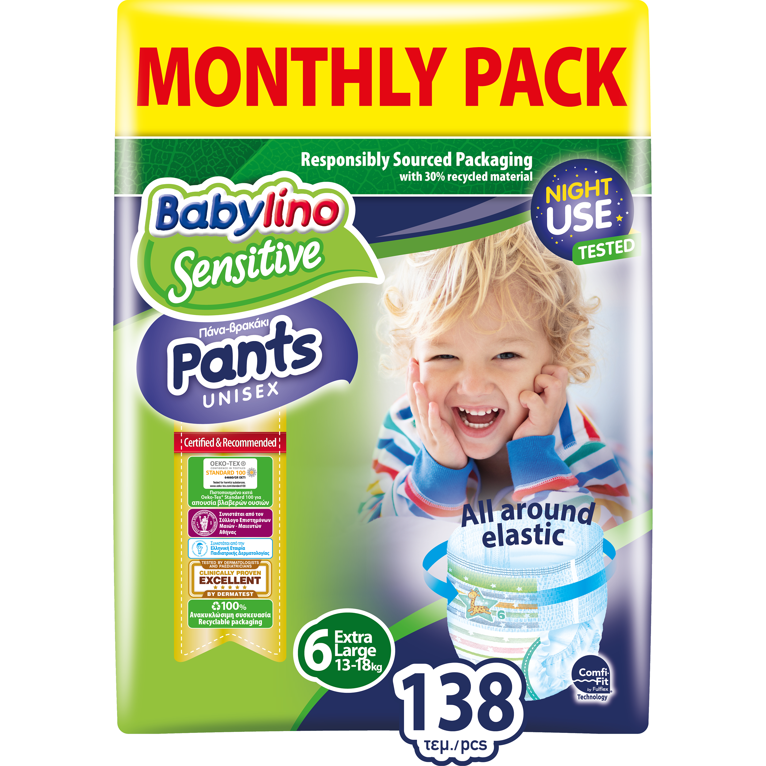 Babylino Sensitive Pants Unisex Monthly Pack No6 Extra Large (13-18kg) 138 πάνες