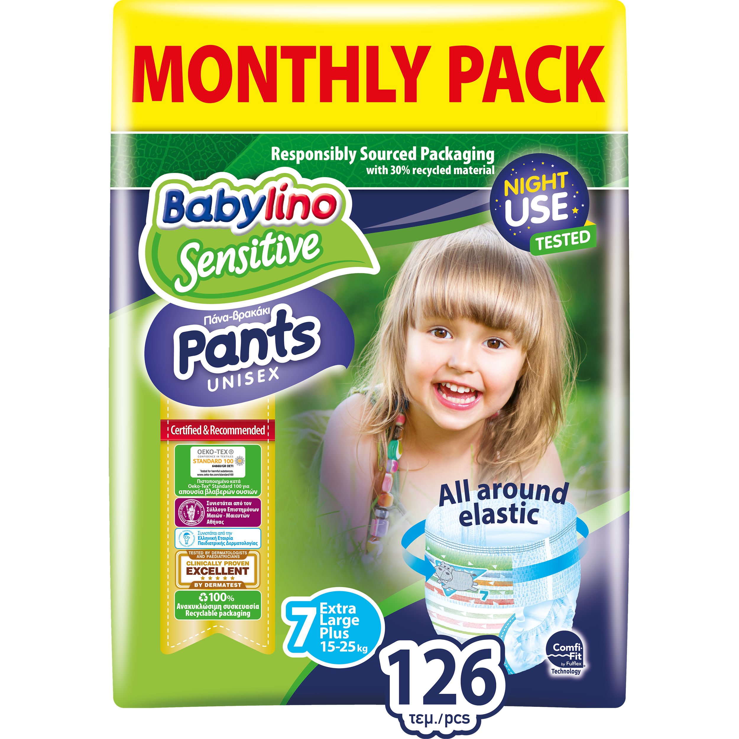 Babylino Sensitive Pants Unisex Monthly Pack No7 Extra Large Plus (15-25kg) 126 πάνες