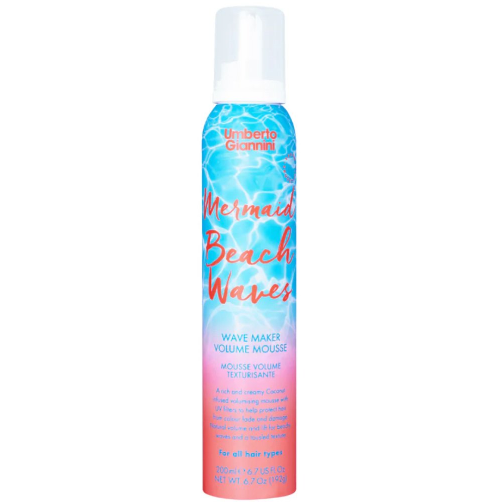 Umberto Giannini Mermaid Beach Waves Volume Mousse Ενυδατικός Αφρός με Νερό Kαρύδας για Όγκο, για Υπέροχα Κυματιστά Μαλλιά σε Σχήμα Παραλίας & Ανακατεμένη Υφή σε Στυλ Γοργόνας 200ml