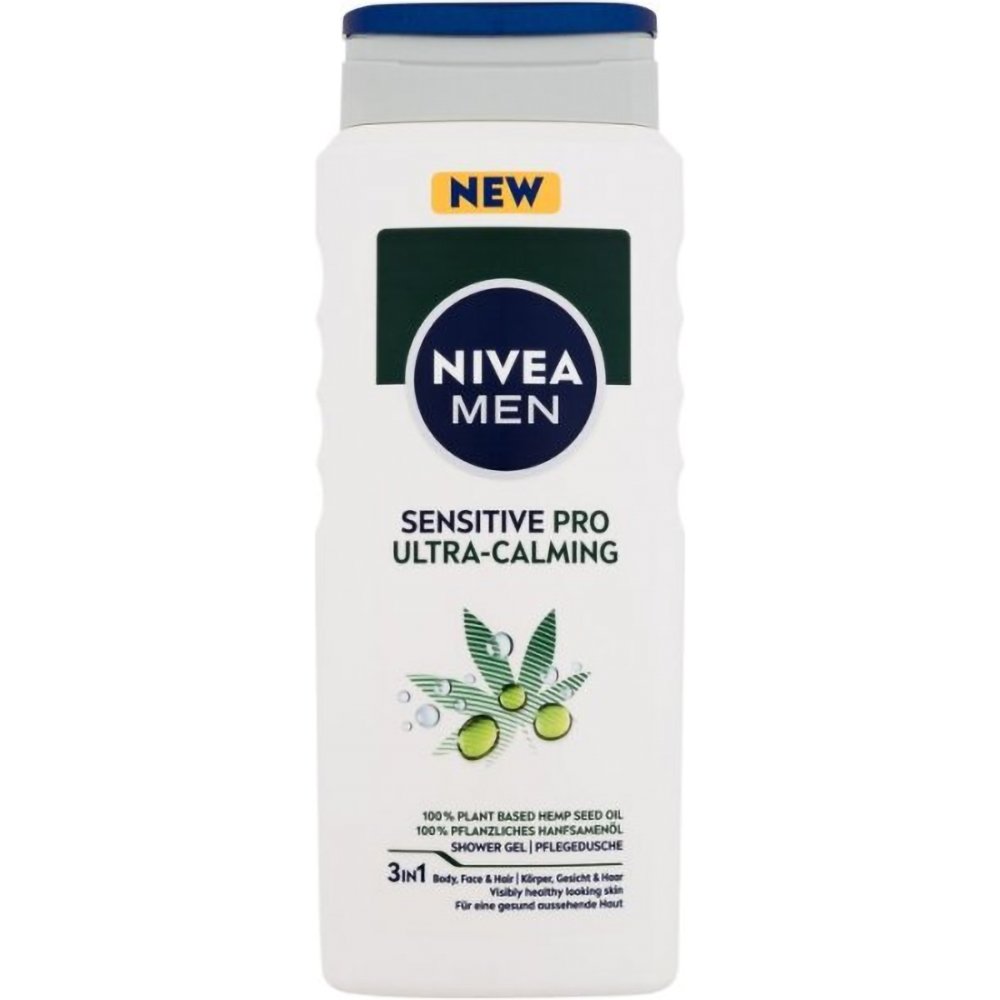Nivea Men Sensitive Pro Ultra Calming Shower Face, Body & Hair Gel with Hemp Seed Oil Ανδρικό Αφρόλουτρο σε Μορφή Gel για Πρόσωπο, Σώμα & Μαλλιά 500ml