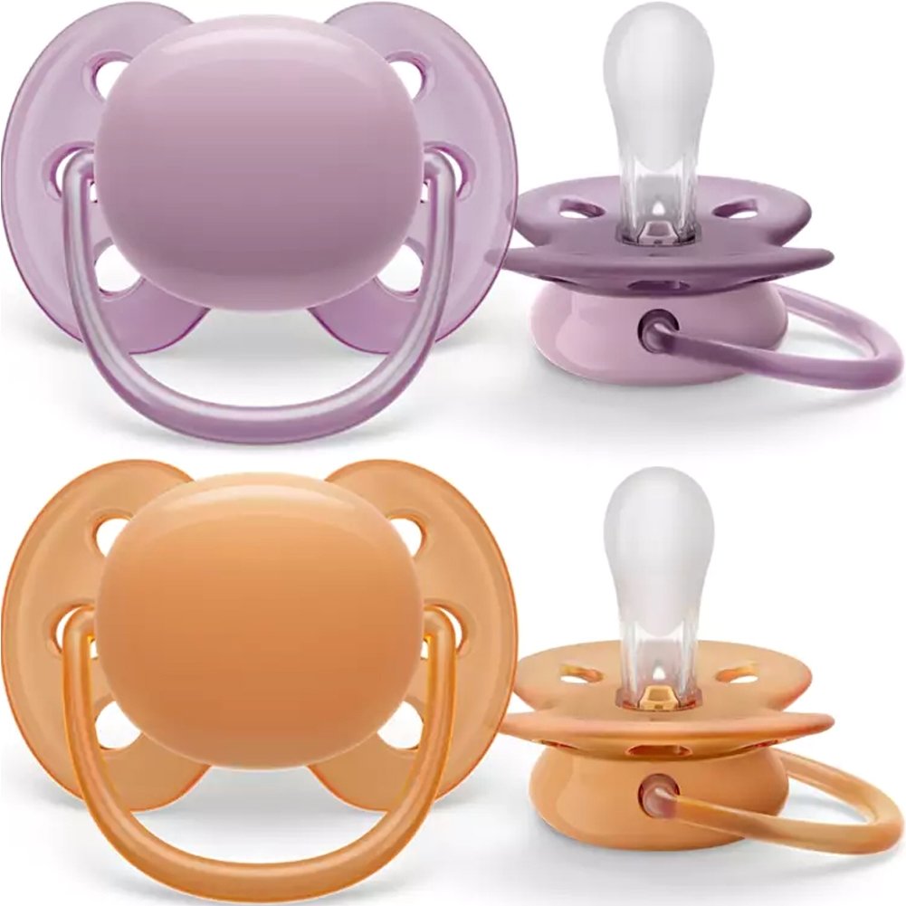 Philips Avent Philips Avent Ultra Soft Silicone Soother 6-18m Πορτοκαλί - Μωβ Ορθοδοντική Πιπίλα Σιλικόνης με Μαλακό & Εύκαμπτο Προστατευτικό για Λιγότερους Ερεθισμούς στο Δέρμα 2 Τεμάχια, Κωδ SCF091/33
