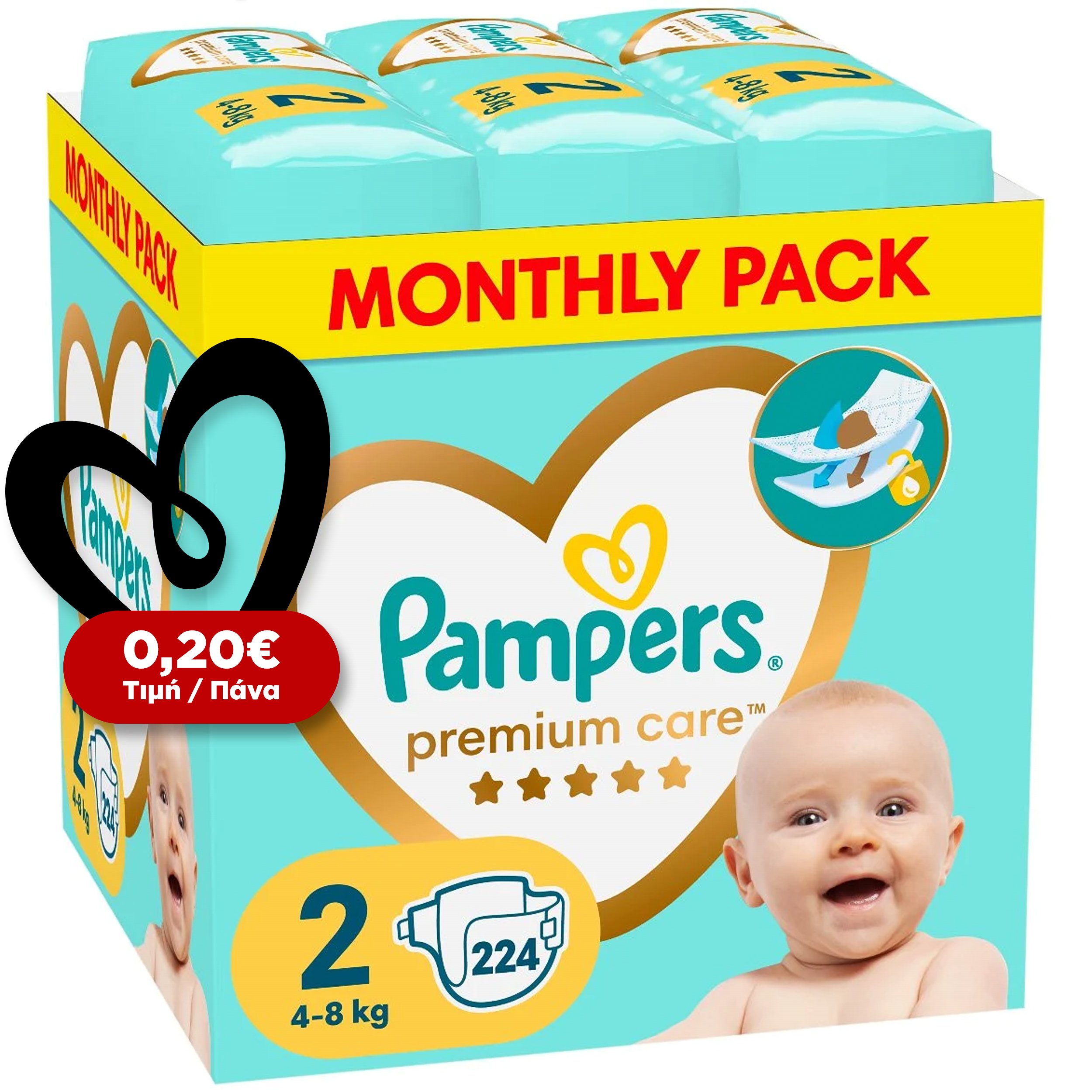 Pampers Premium Care Monthly Pack Νο2 (4-8kg) 224 πάνες