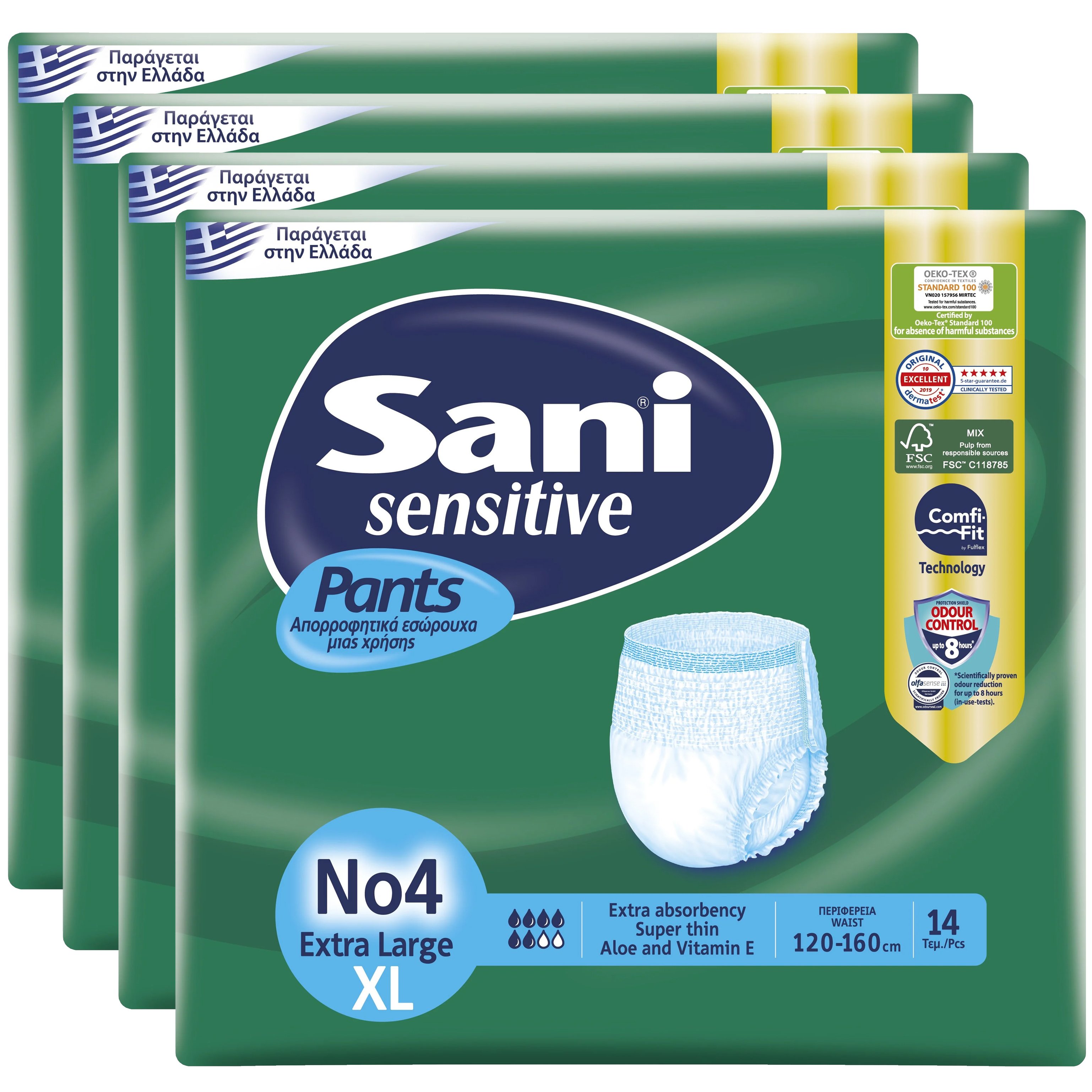 Σετ Sani Sensitive Pants Ελαστικό Εσώρουχο Ακράτειας 56 Τεμάχια (4×14Τεμάχια) – No4 Extra Large