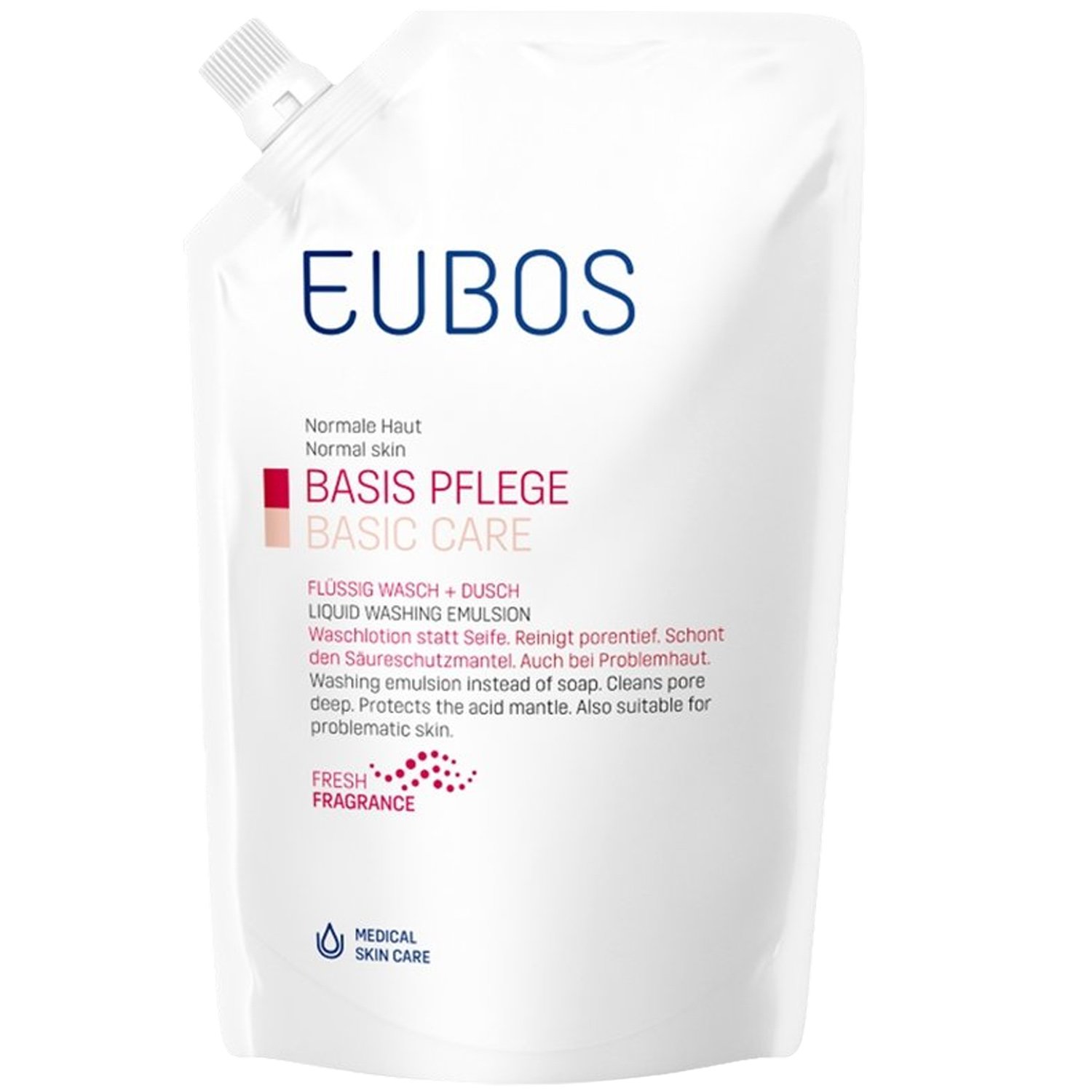 Eubos Basic Care Face – Body Liquid Washing Emulsion Refill Υγρό Καθαρισμού Προσώπου – Σώματος, Χωρίς Σαπούνι 400ml 