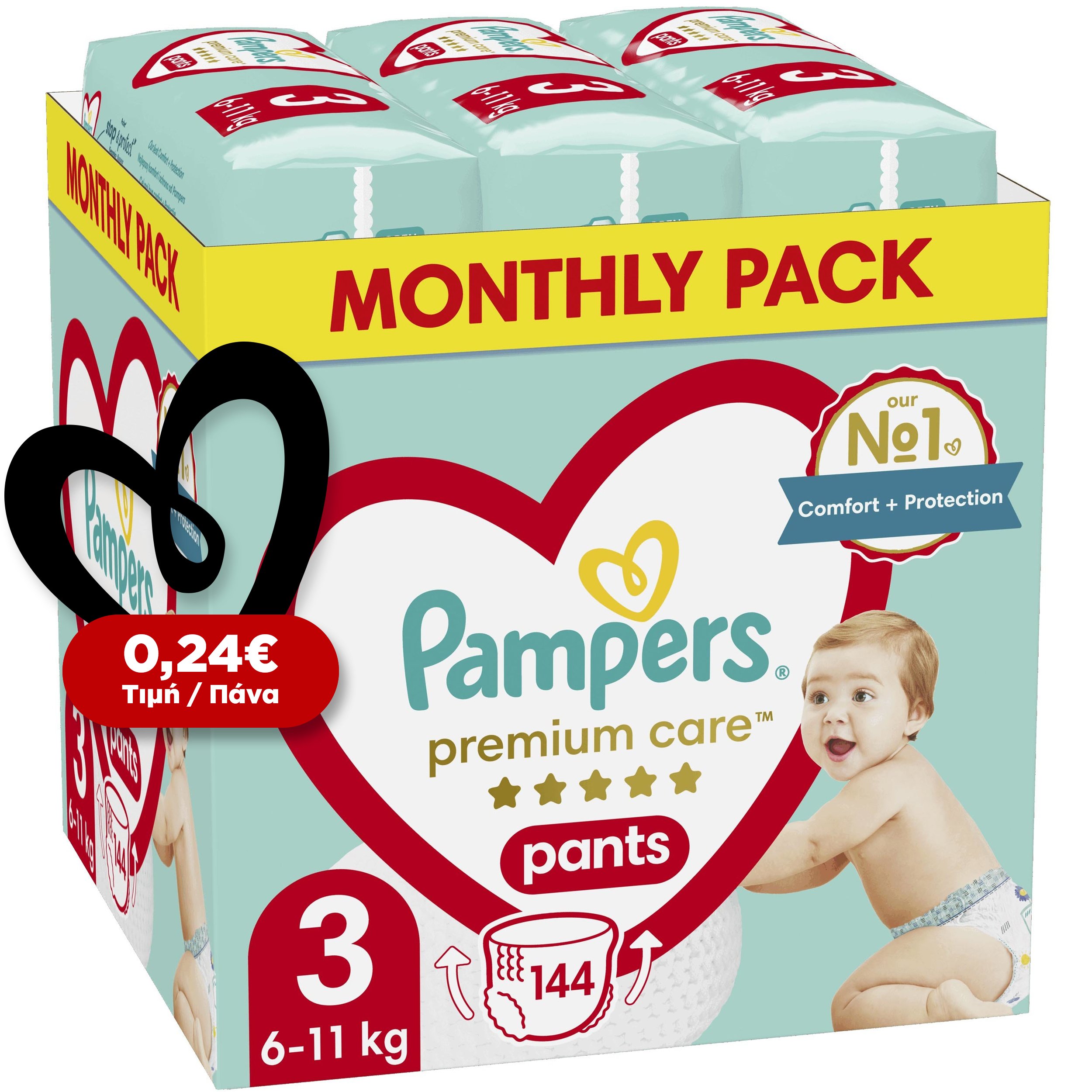 Pampers Premium Care Pants Monthly Pack No3 (6-11kg) 144 πάνες