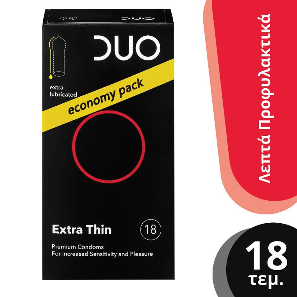 Duo Duo Extra Thin Premium Condoms Economy Pack Λεπτό Προφυλακτικό Για Μεγαλύτερη Αίσθηση & Ευχαρίστηση 18 Τεμάχια