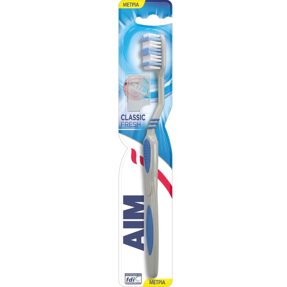 Aim Classic Fresh Medium Toothbrush Μπλε Χειροκίνητη Οδοντόβουρτσα με Μέτριας Σκληρότητας Ίνες 1 Τεμάχιο