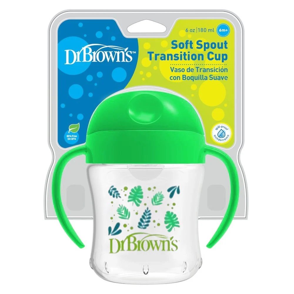 Dr.Brown Dr. Brown's Soft Spout Transition Cup Εκπαιδευτικό Κύπελλο με Λαβές & Μαλακό Στόμιο 6m+, 180ml, Κωδ TC61001 - Πράσινο