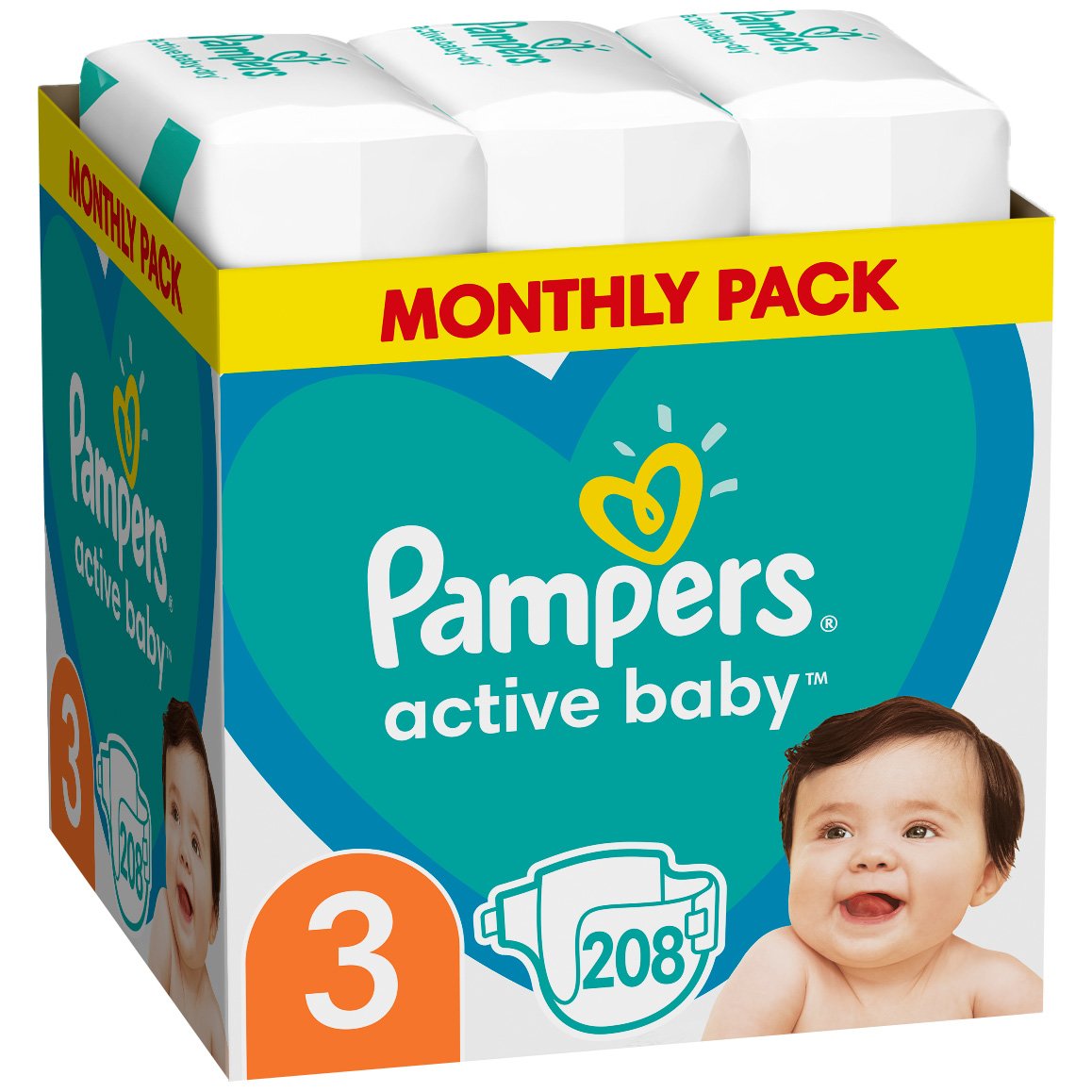 Pampers Active Baby Πάνες Monthly Pack No3 (6-10 kg), 208 Πάνες