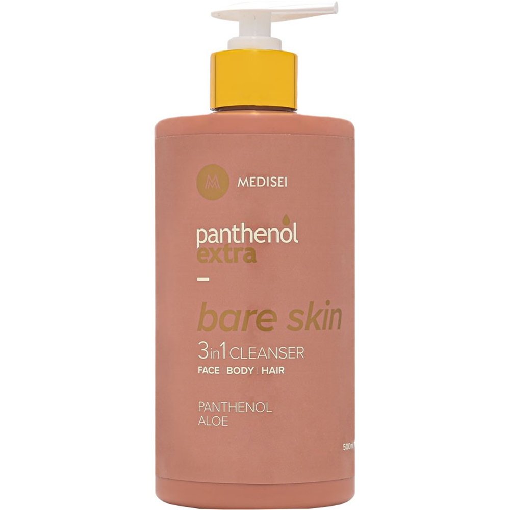 Medisei Panthenol Extra Bare Skin 3in1 Cleanser Γυναικείο Αφρόλουτρο – Σαμπουάν για Πρόσωπο – Σώμα – Μαλλιά με Ξυλώδεις Νότες 500ml