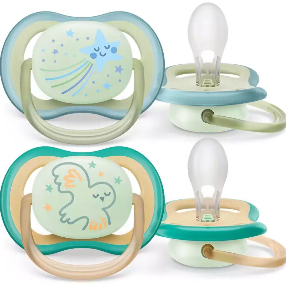 Philips Avent Philips Avent Ultra Air Nighttime Silicone Soother 0-6m Ανοιχτό Πράσινο - Μπεζ Ορθοδοντική Πιπίλα Σιλικόνης που Λάμπει στο Σκοτάδι 2 Τεμάχια, Κωδ SCF376/18