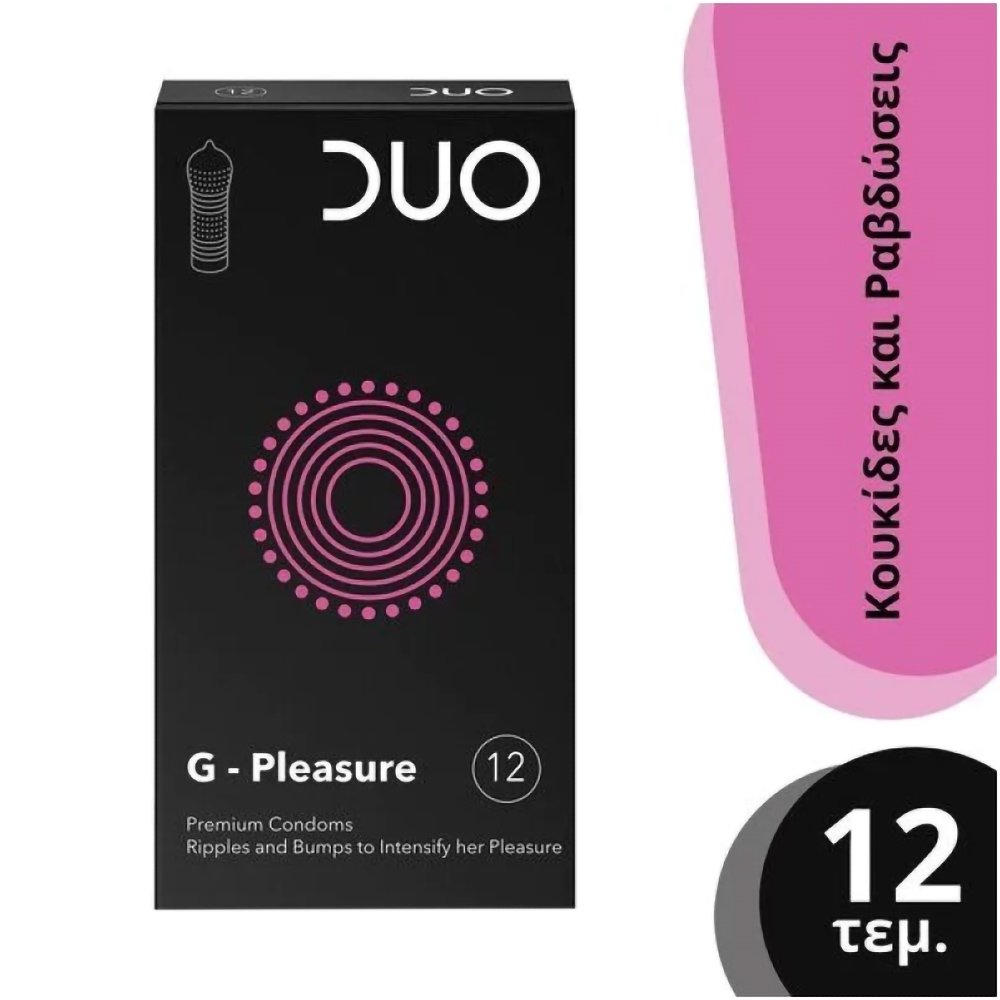 Duo Duo G-Pleasure Strawberry Premium Condoms Προφυλακτικά με Κουκίδες & Ραβδώσεις για Μεγαλύτερη Απόλαυση με Άρωμα Φράουλας 12 Τεμάχια
