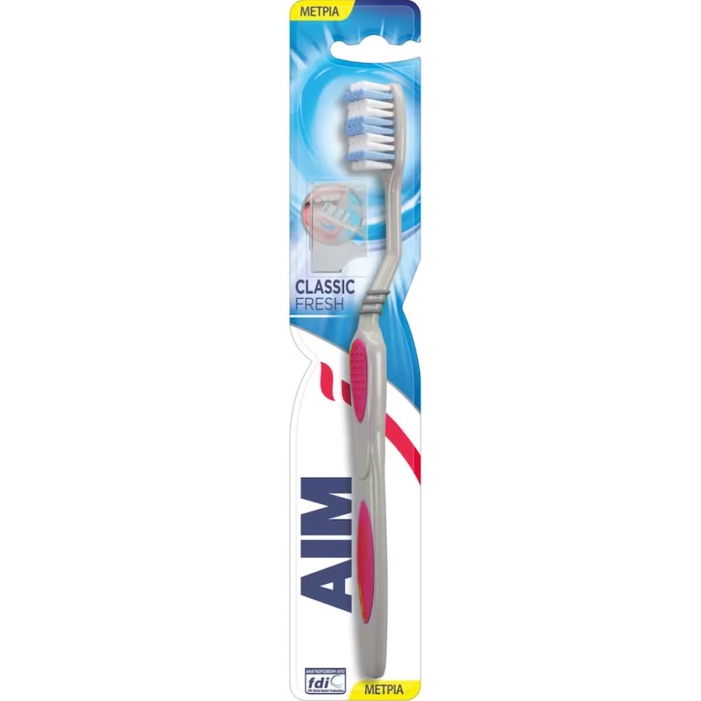 Aim Classic Fresh Medium Toothbrush Φούξια Χειροκίνητη Οδοντόβουρτσα με Μέτριας Σκληρότητας Ίνες 1 Τεμάχιο
