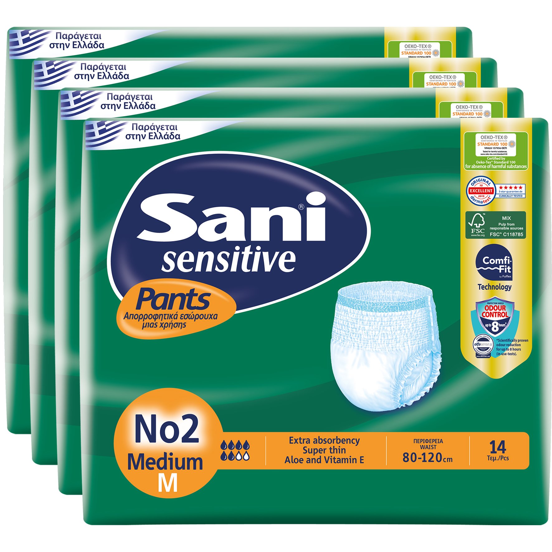 Σετ Sani Sensitive Pants Ελαστικό Εσώρουχο Ακράτειας 56 Τεμάχια (4×14 Τεμάχια) – No2 Medium